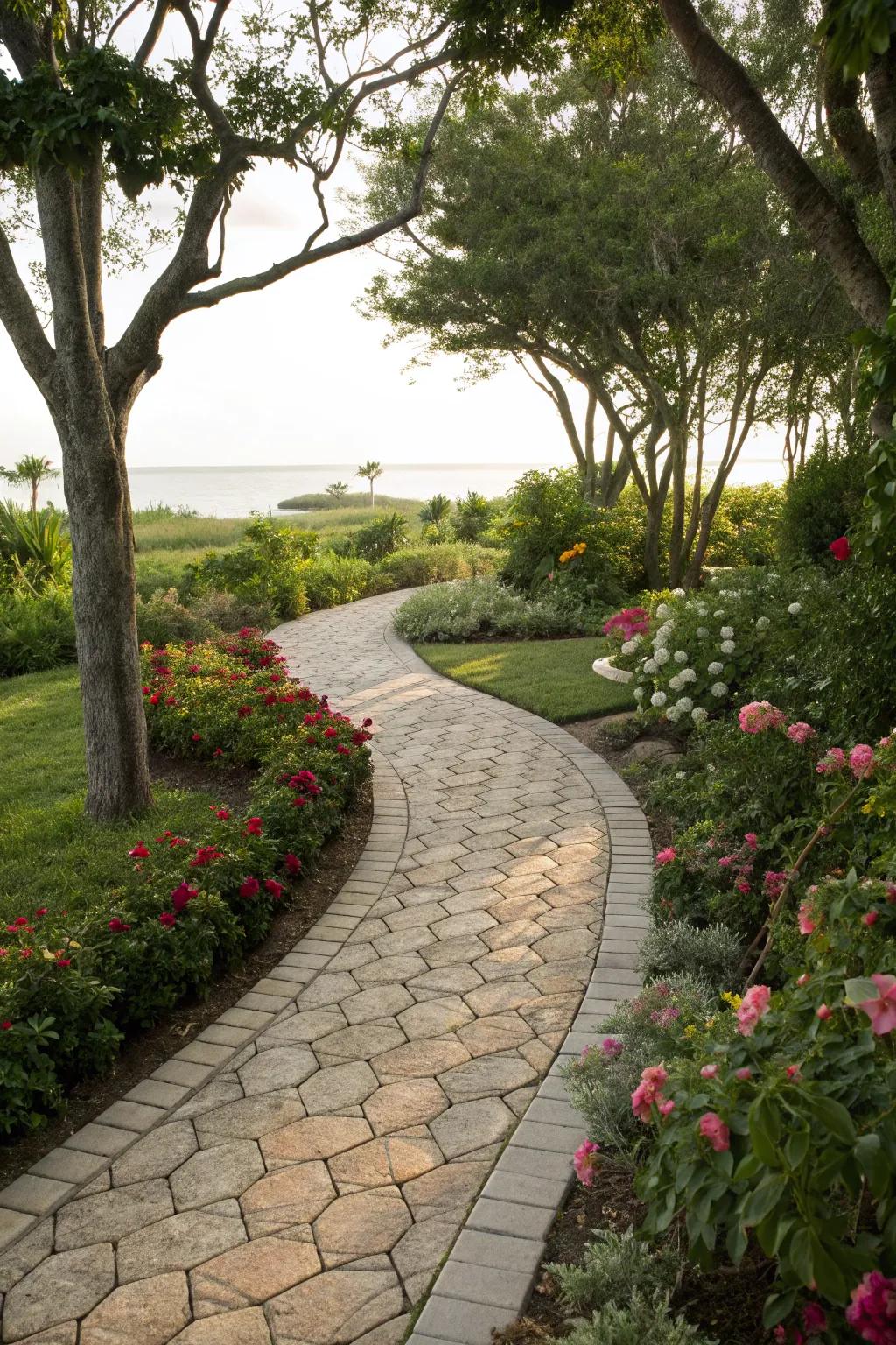 Seashell pieces contribute coastal ambiance to your backyard path.