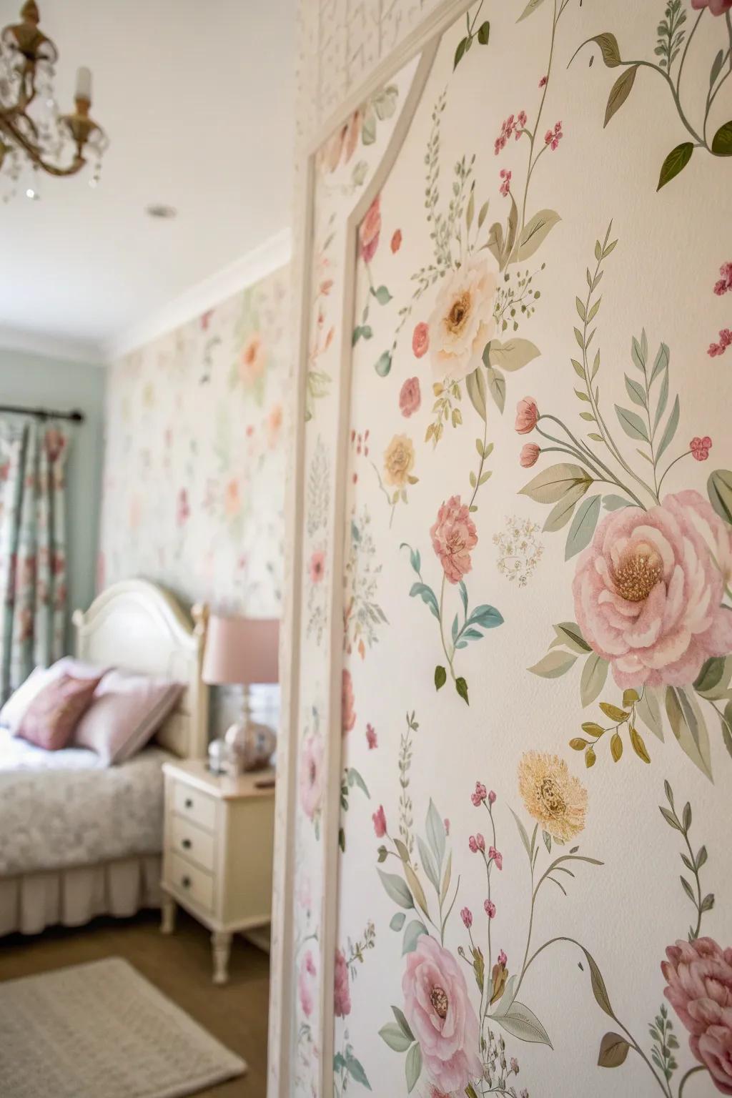 Floral appliqués infuse botanical splendor and allure to the bedroom.