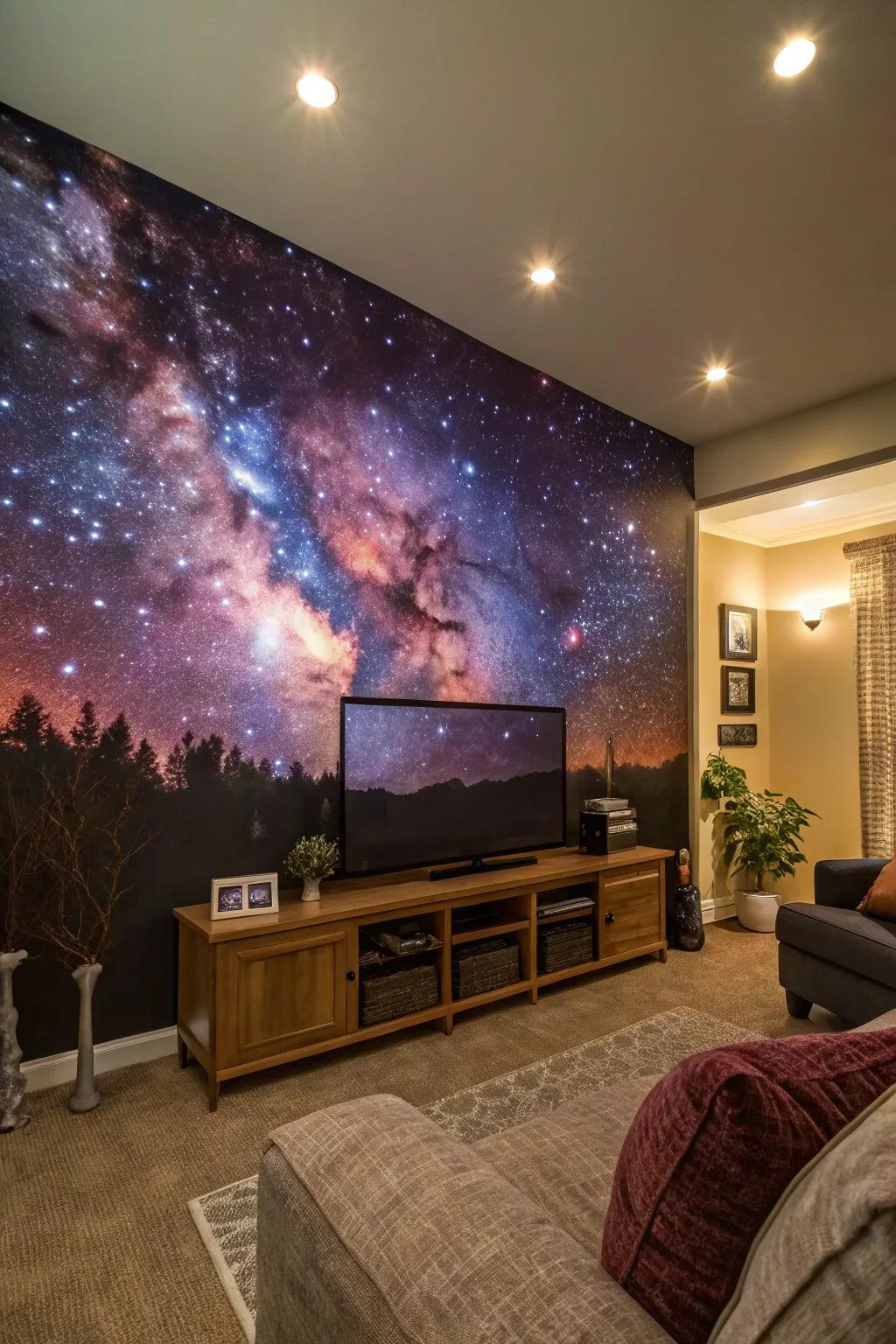 Explore the stars with a mystical galaxy mural.