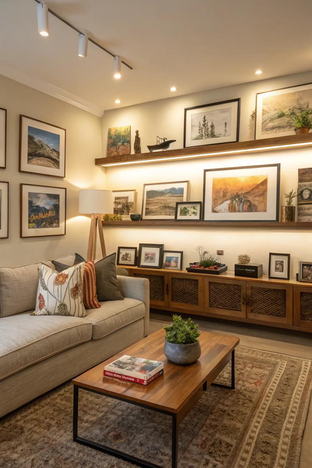 Display ledges provide adaptability for ever-changing art displays.