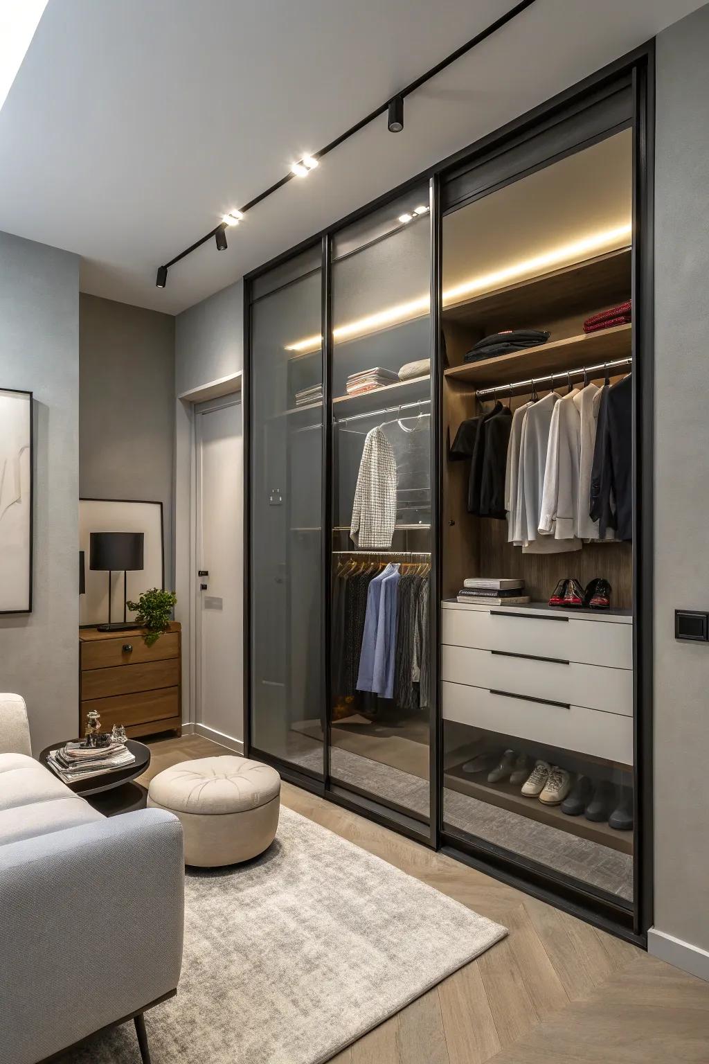 Sliding doors conserve space and present a streamlined, contemporary aesthetic.