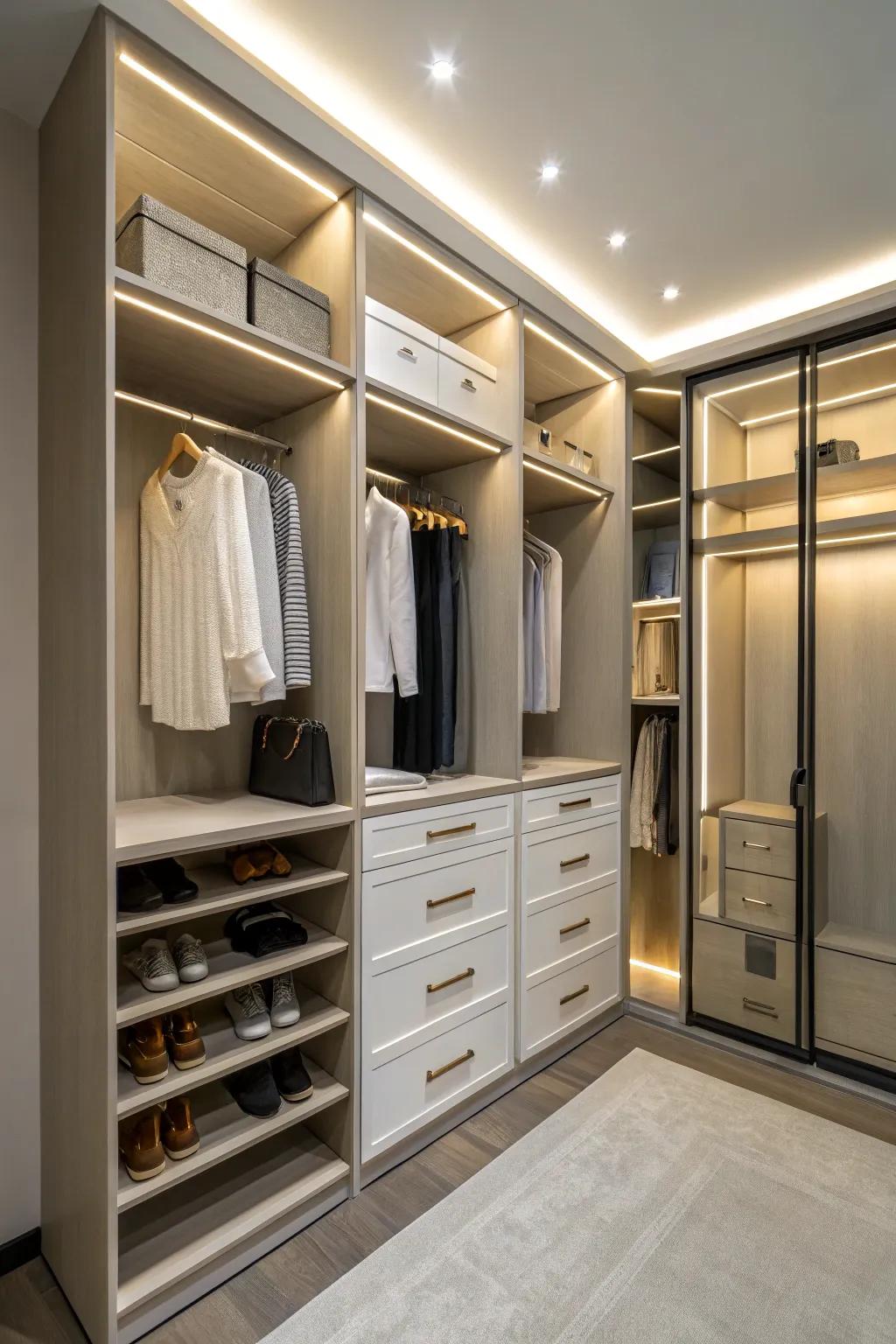 Interchangeable elements offer adaptable and efficient storage solutions.