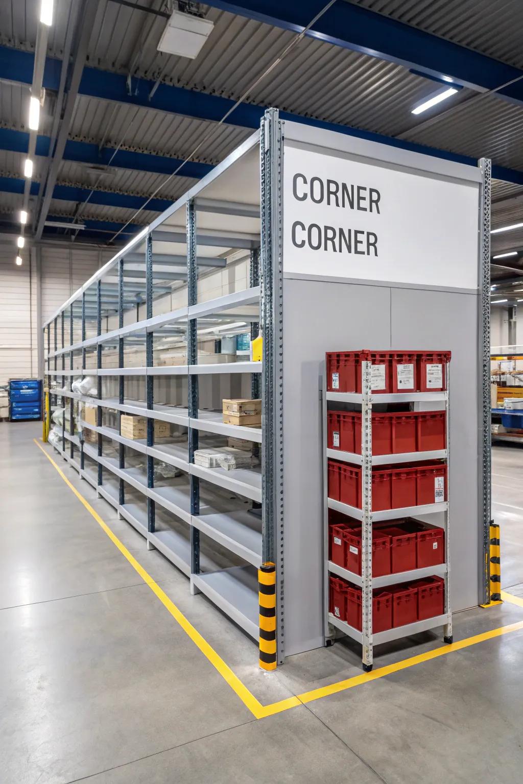 Corner shelving makes the most of often unused areas.
