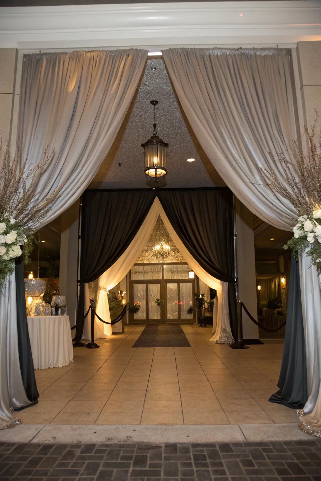 Make an elegant first impression with dramatic drapery at the entryway.