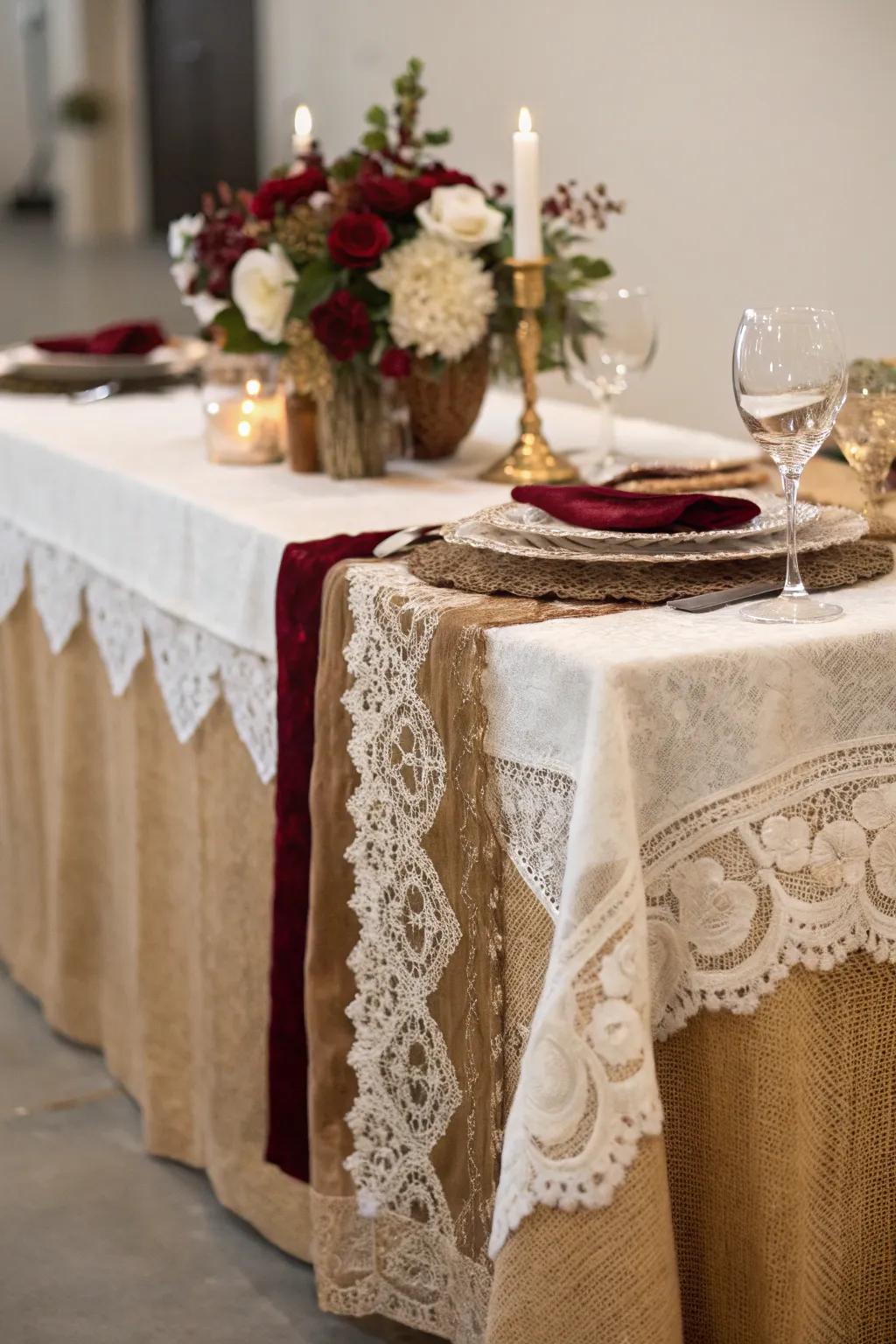 Layered fabrics contribute depth and richness