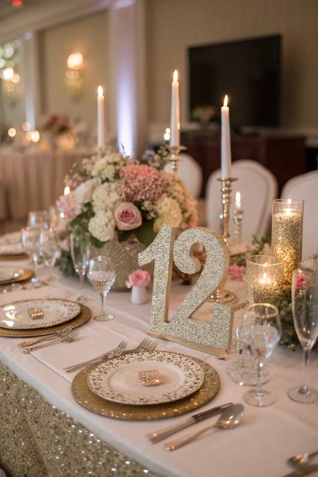 Sparkling numerals inject a touch of glamour into your wedding ornamentation.