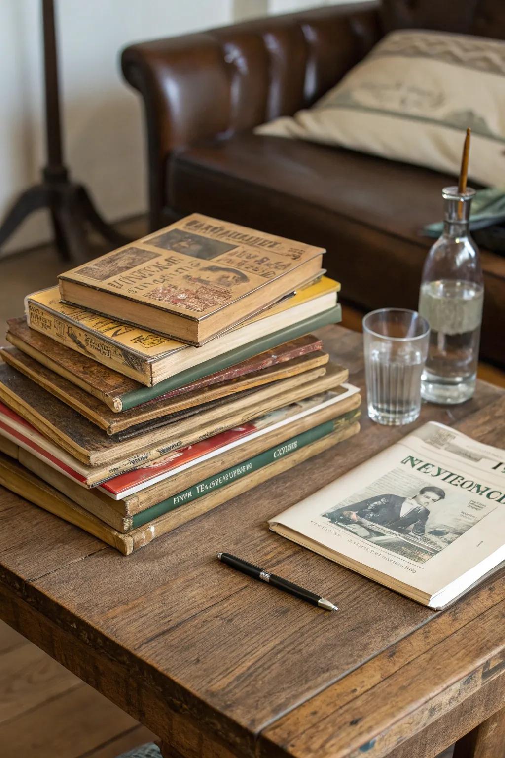 Vintage Western books add character and storytelling to your table decor.