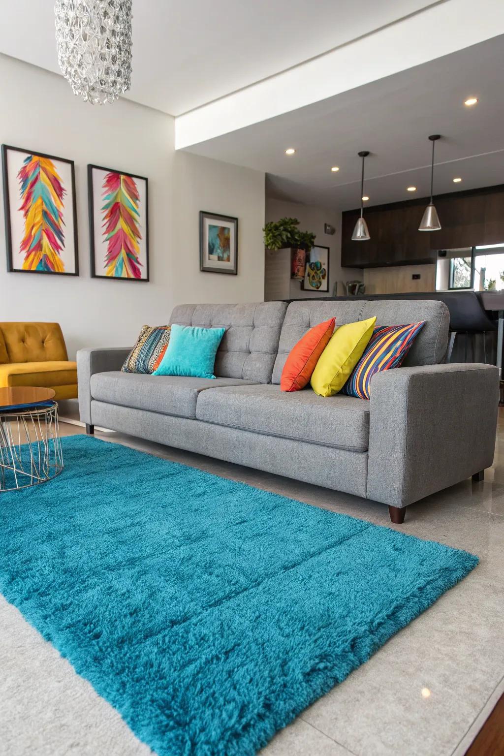 Bright azure rugs add a vibrant highlight of color to your décor.