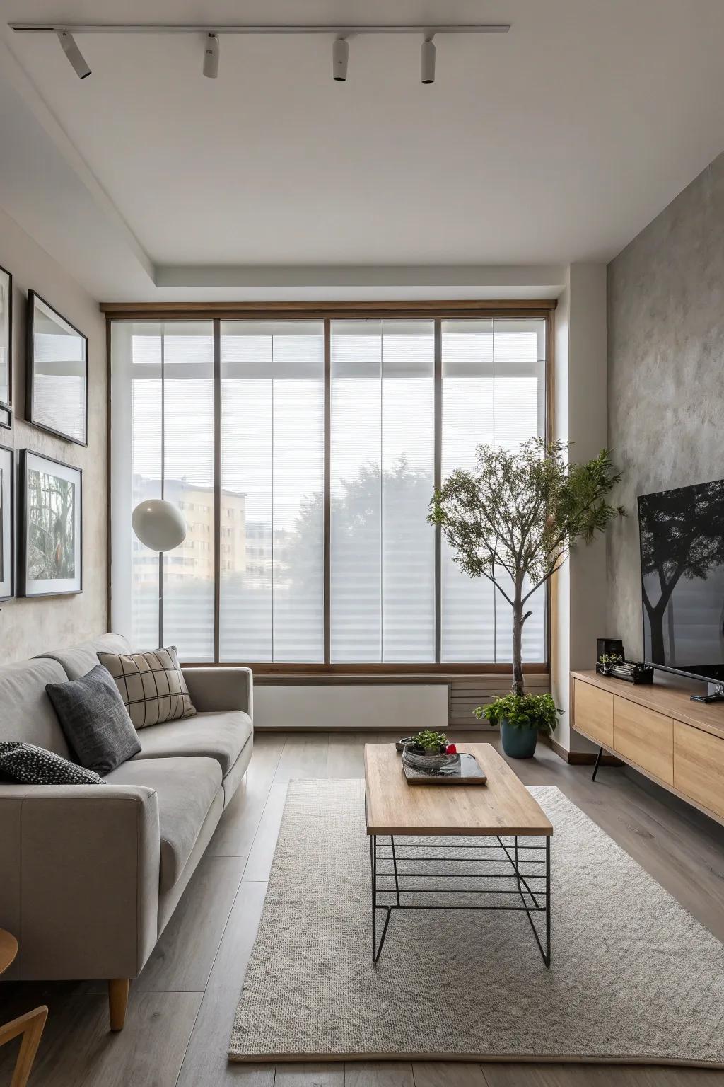 Frosted glass furnishes solitude with panache in this modern living space.