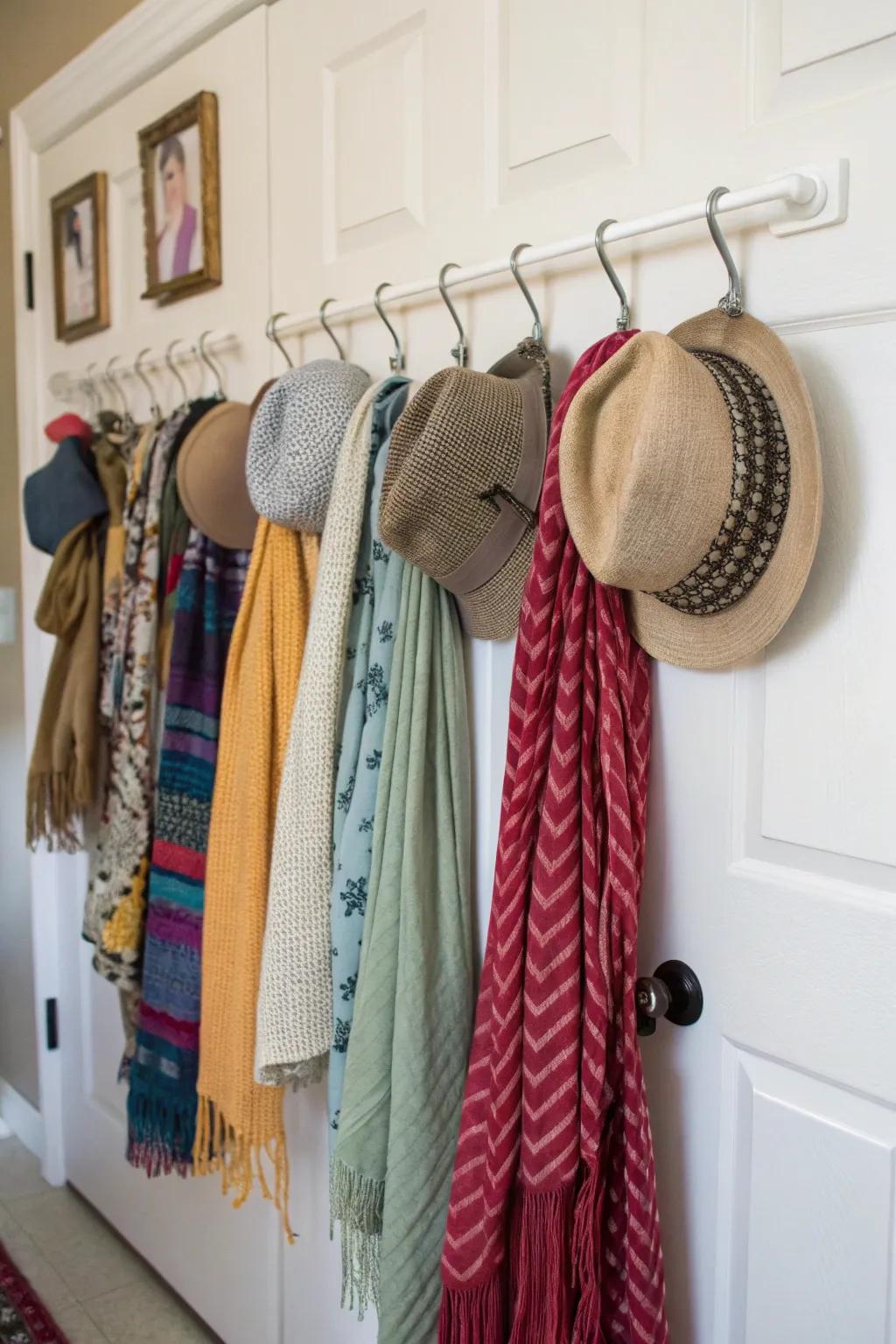 Hooks maintain accessory organization, keeping them off the floor and within reach.