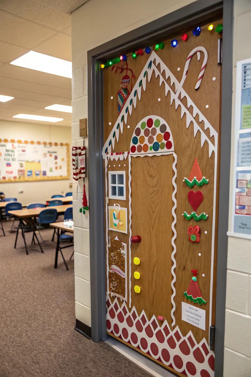 A delightful and festive sweet treat cottage door.