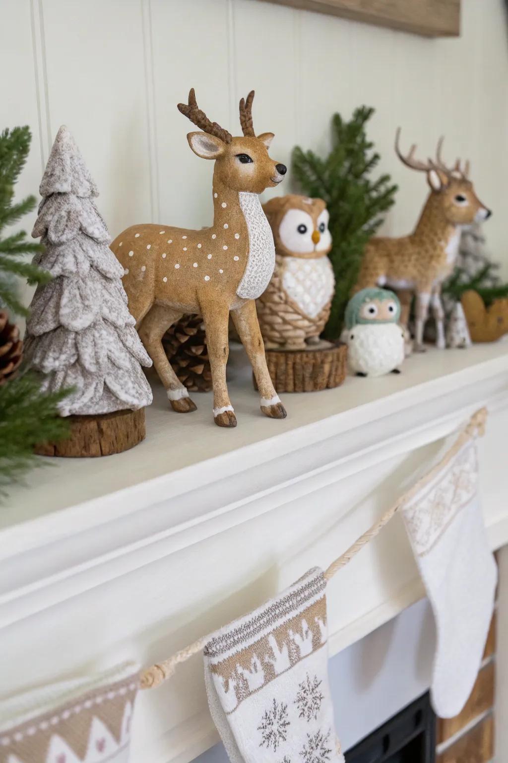 Winter animal statuettes bring a touch of whimsy to decor.