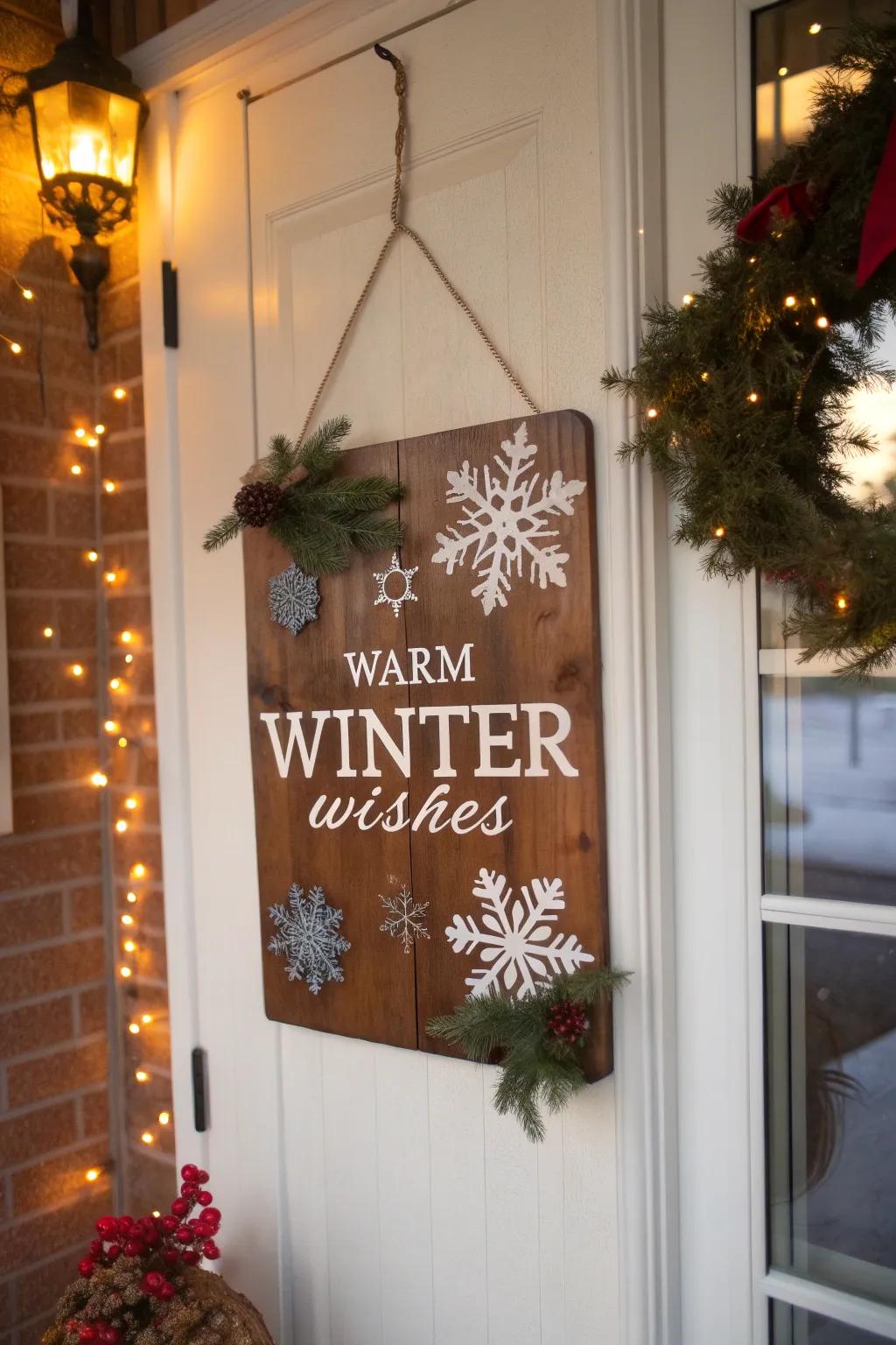 Holiday signage extends a warm welcome.