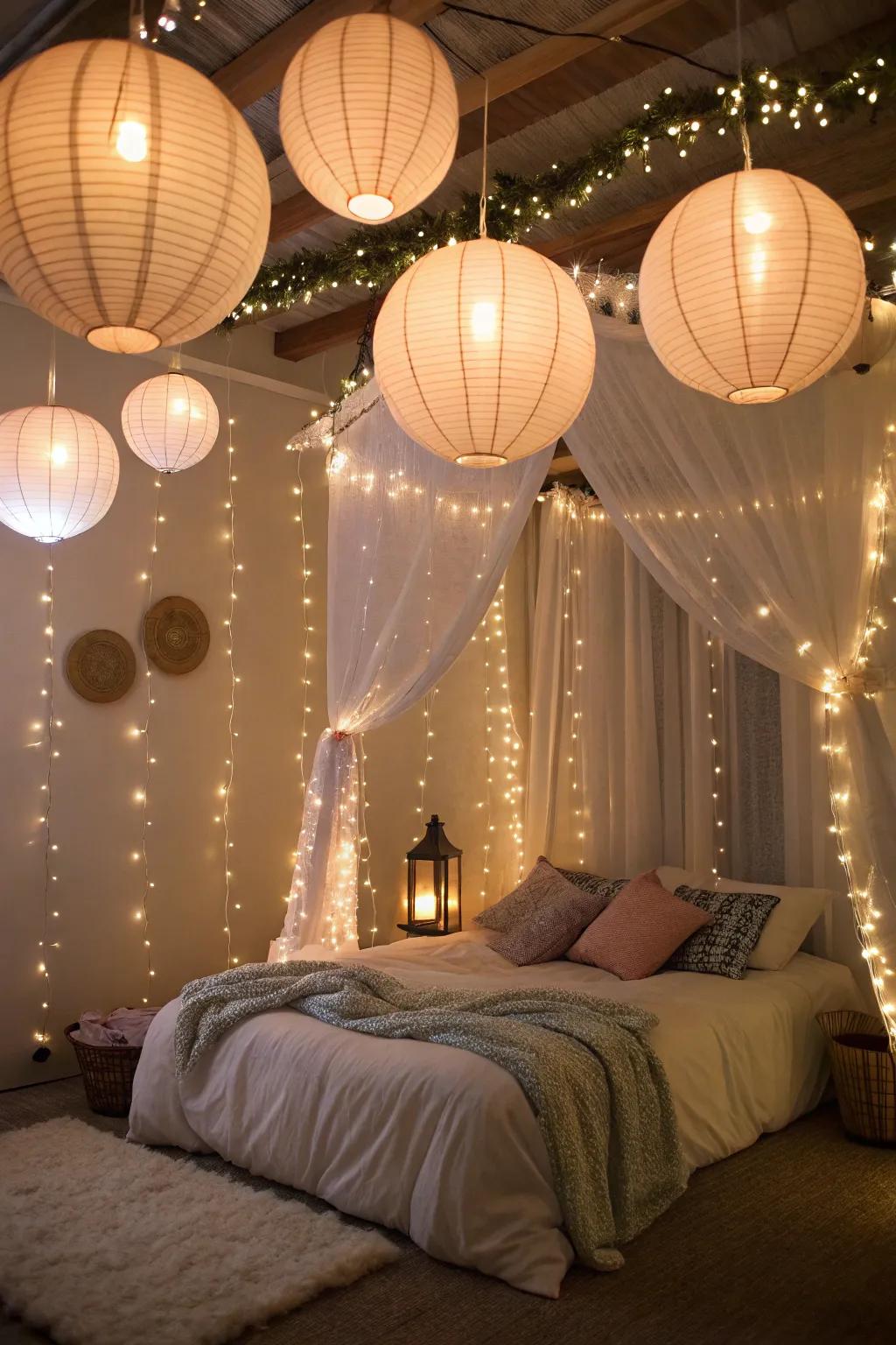 Magical lighting casts an enchanting glow over the room.
