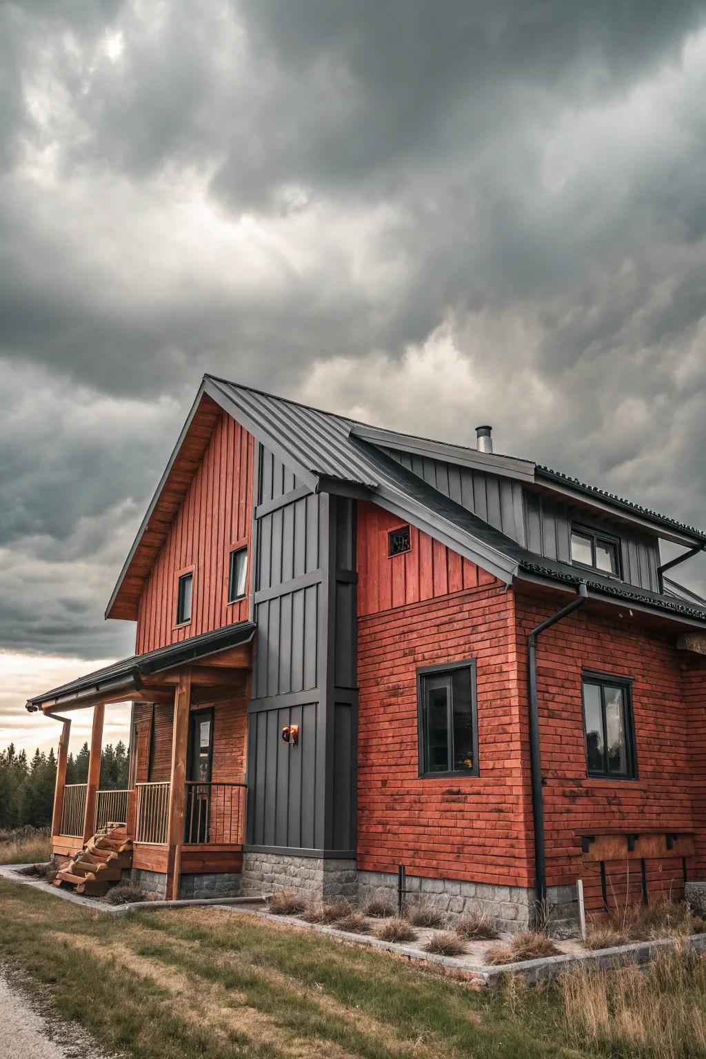 A wood home that embraces modern design with industrial colors.