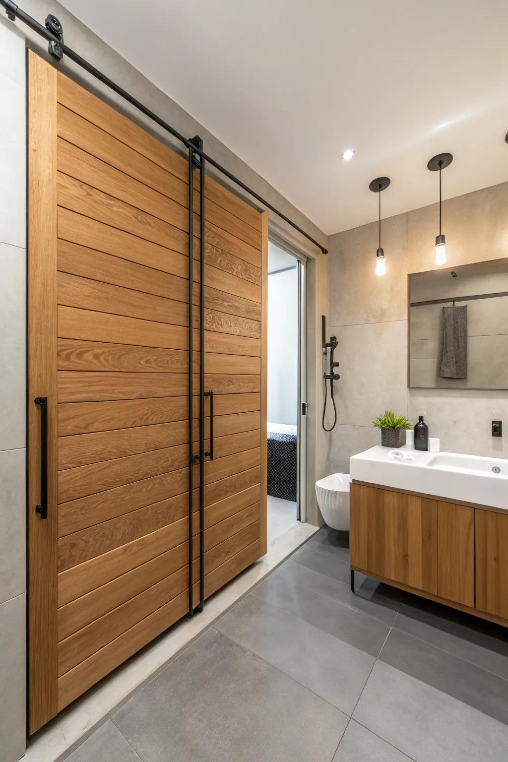 Sliding timber panels secure a minimalist and sleek vibe.