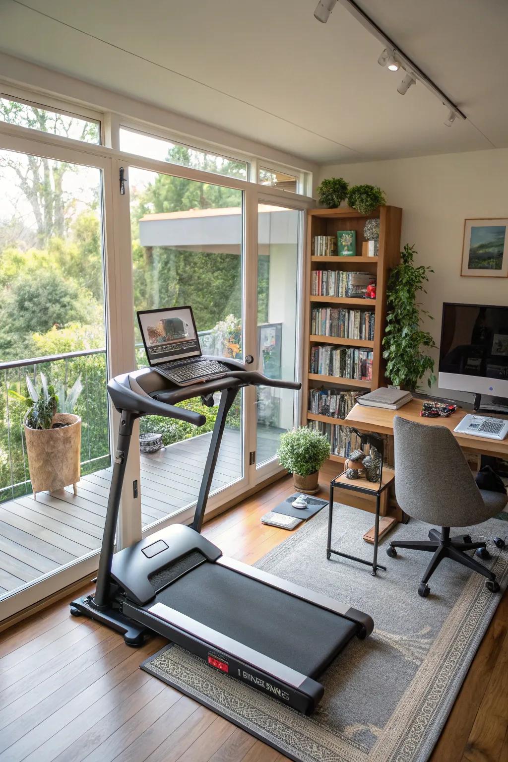 A walking desk merging fitness and productivity.