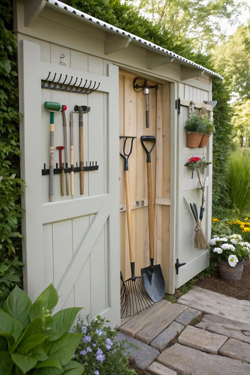 Functional storage racks make good use of door space.