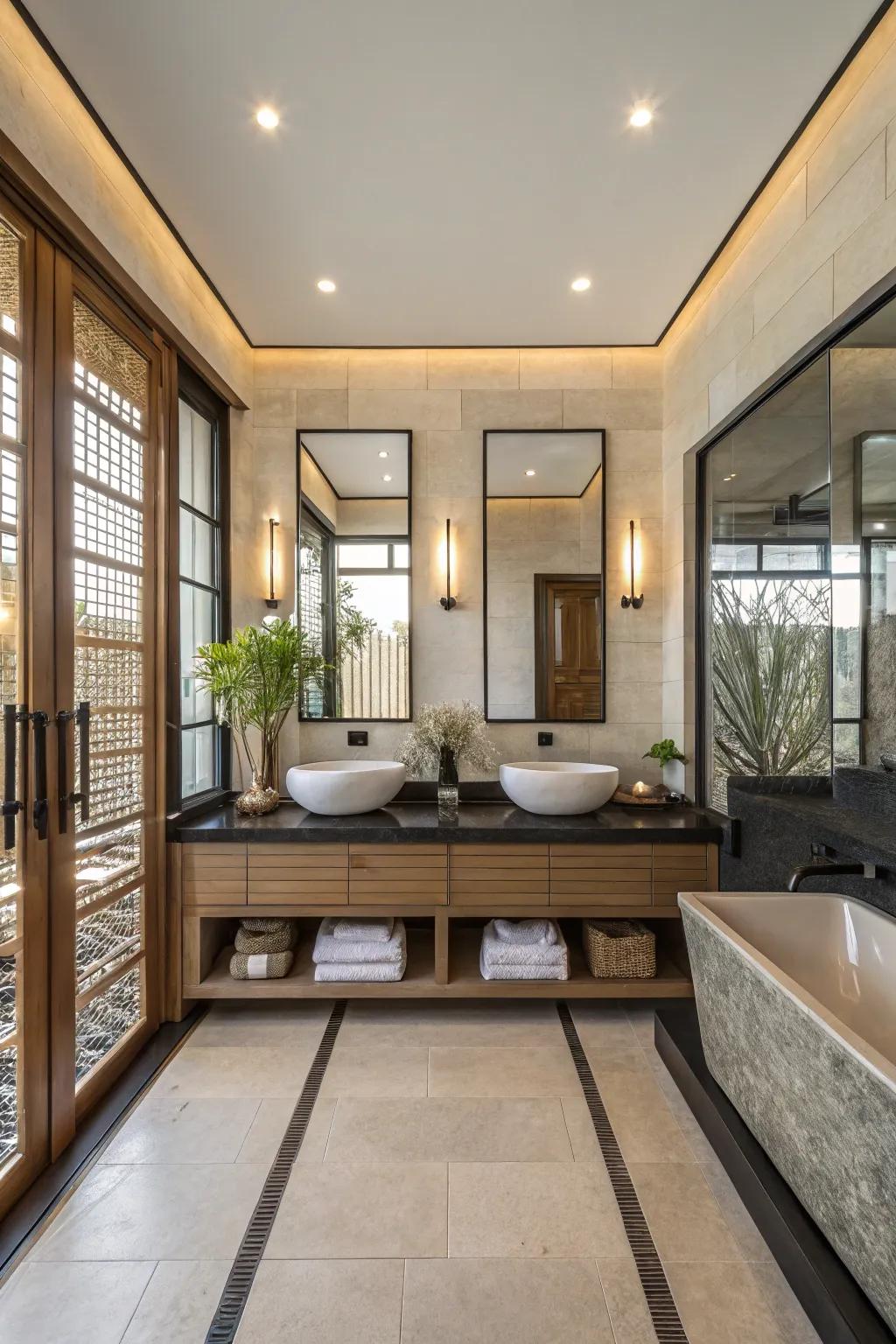 Balance brings a feeling of calm to a zen bathroom.
