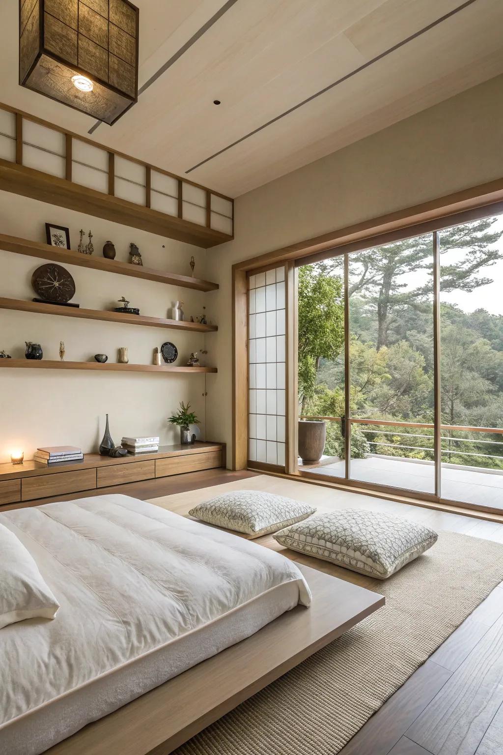 Elevated furniture maintains the room’s openness.