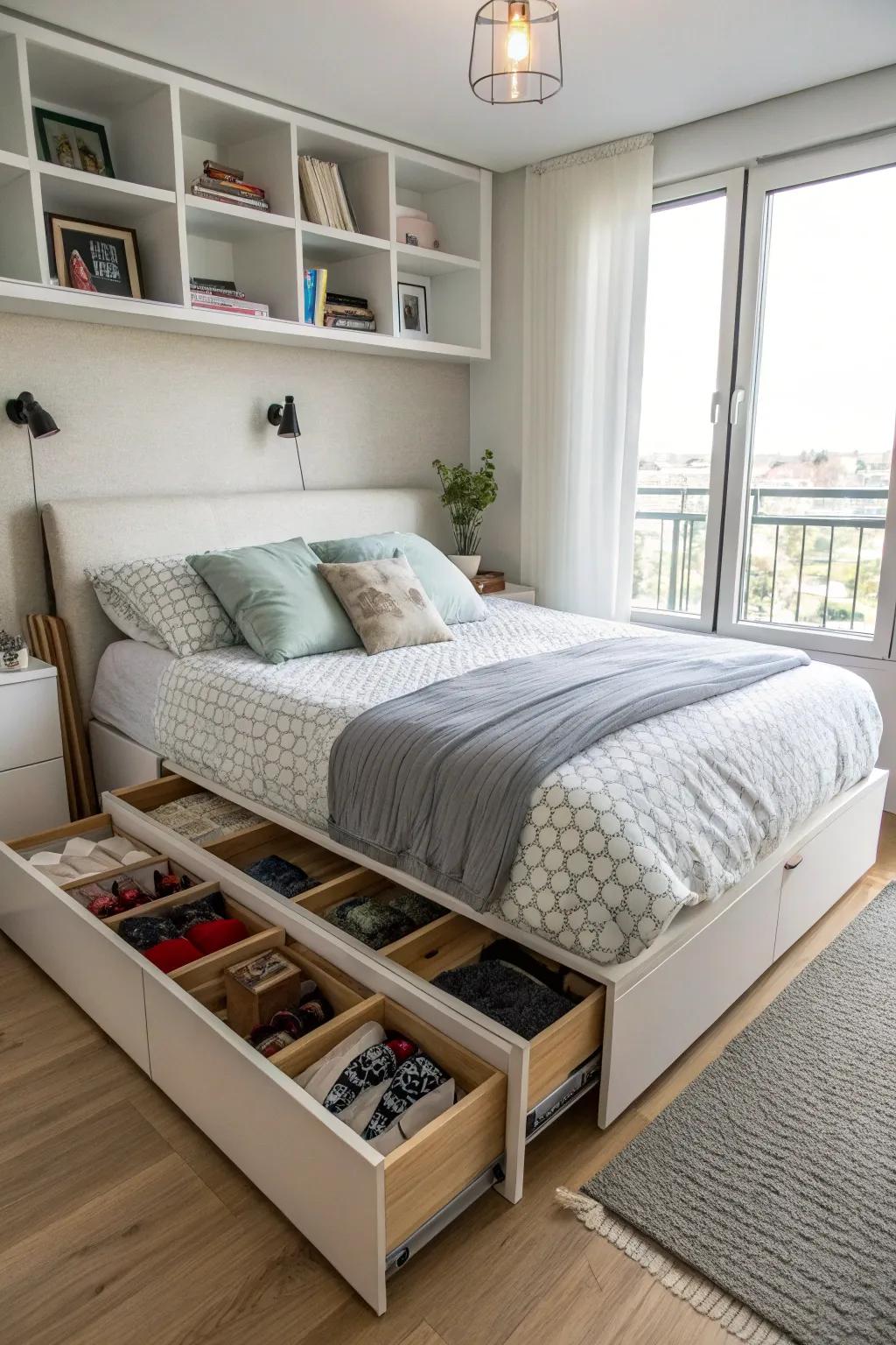 Under-bed storing is a clever solution for keeping clutter at bay.