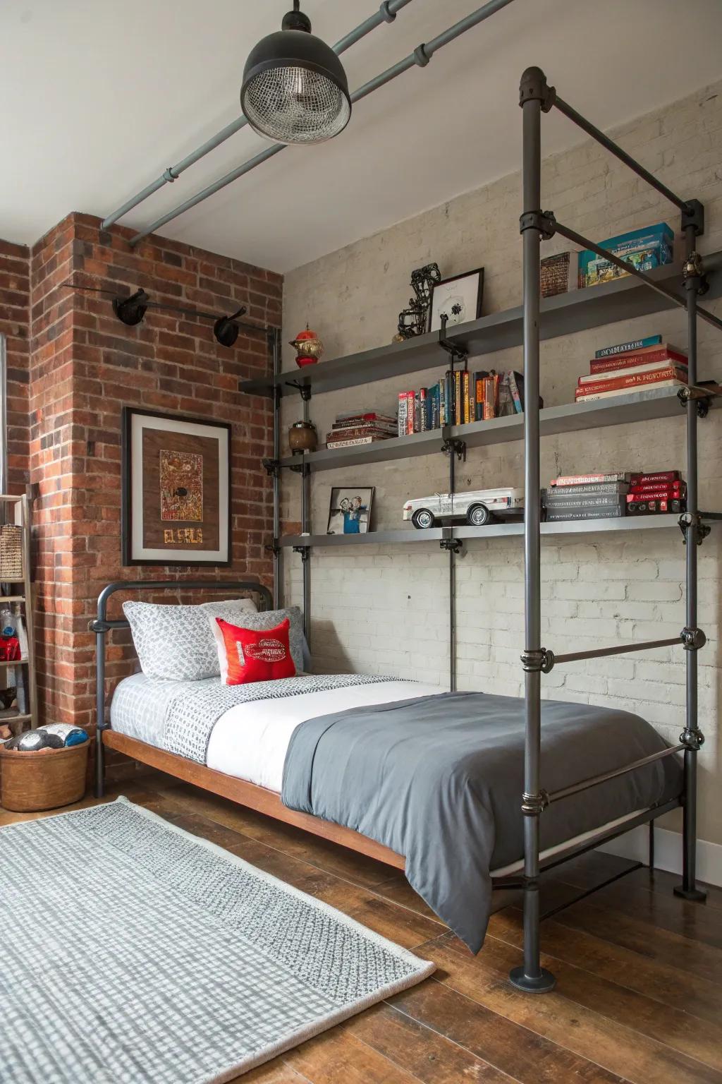 Urban aesthetic introduces a modern and bold sensation to a boy's bedroom.