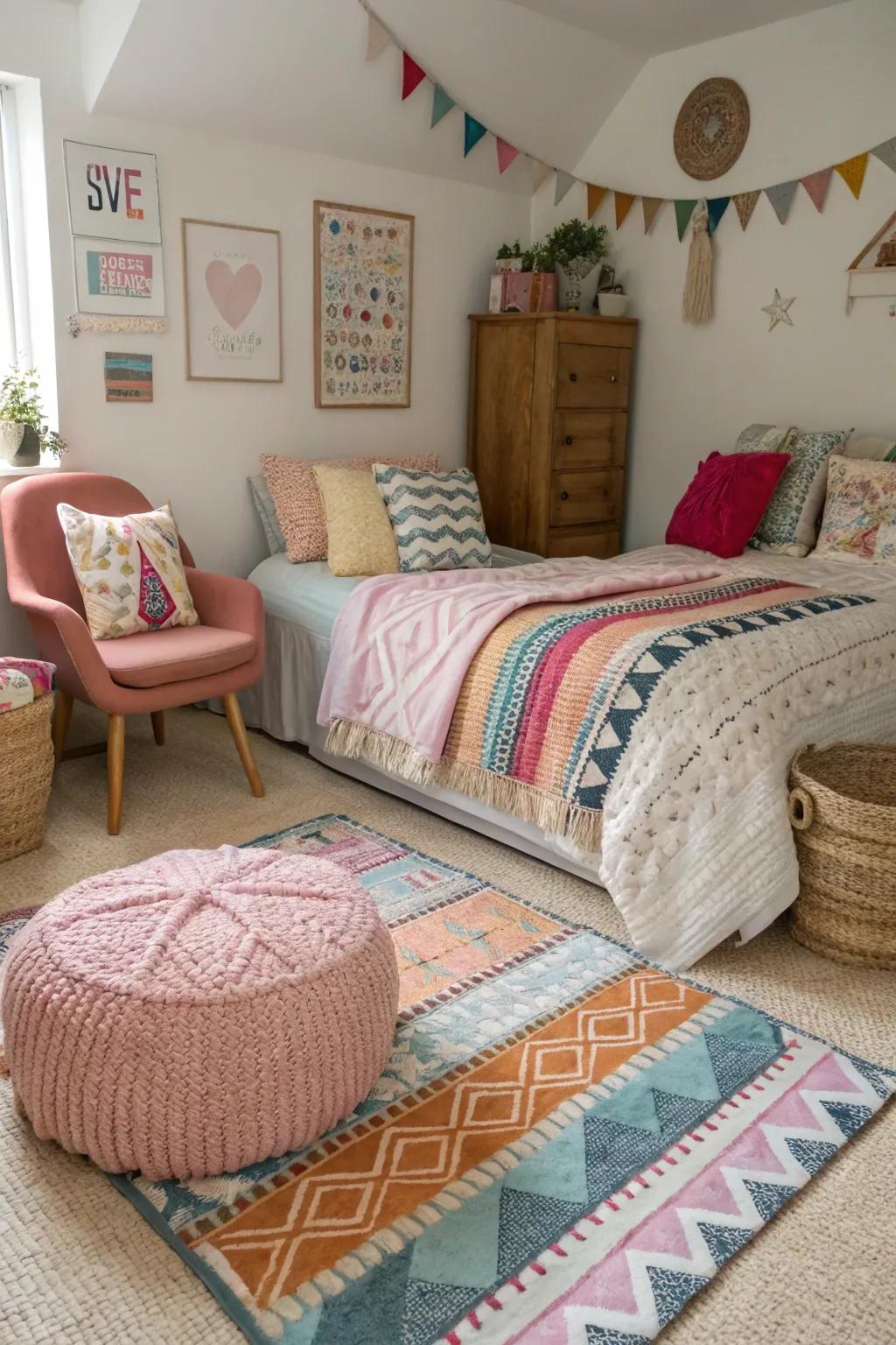 Layered patterns bring warmth and a tactile experience.