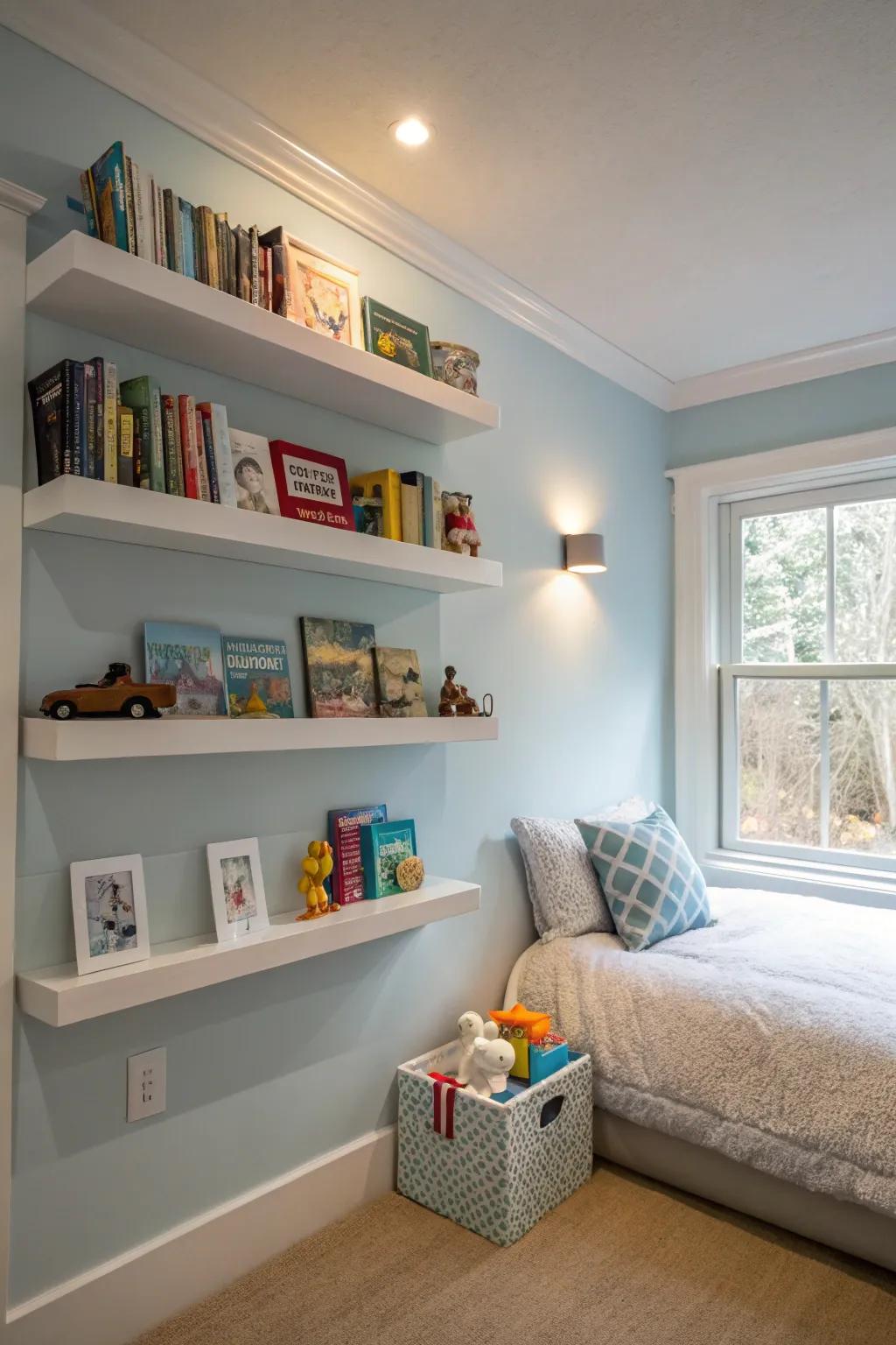 Vertical storage saves space and reduces clutter.