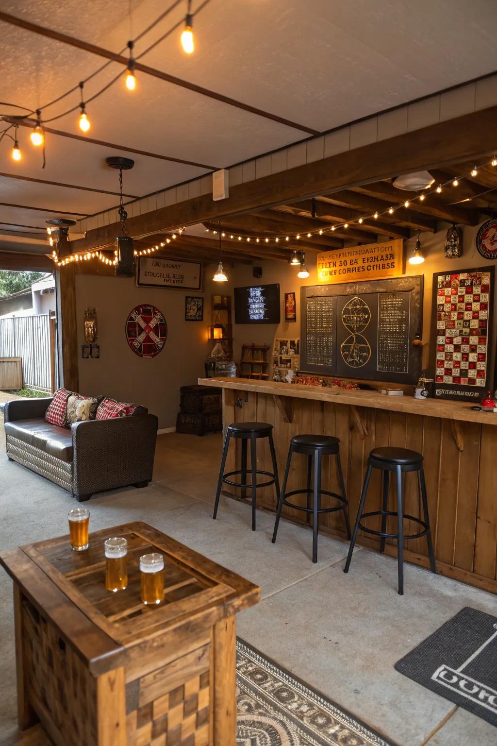 Create a cozy gathering spot with a garage pub that's all your own.