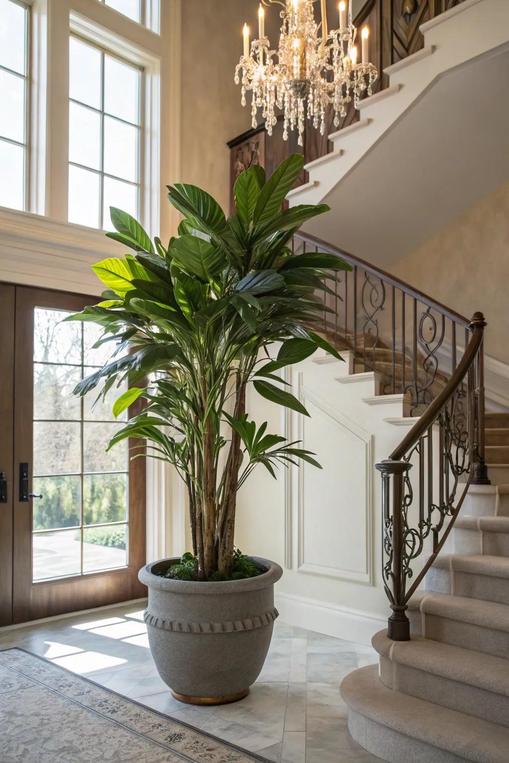 Impressive greenery introduces vitality and a touch of nature to the entryway.