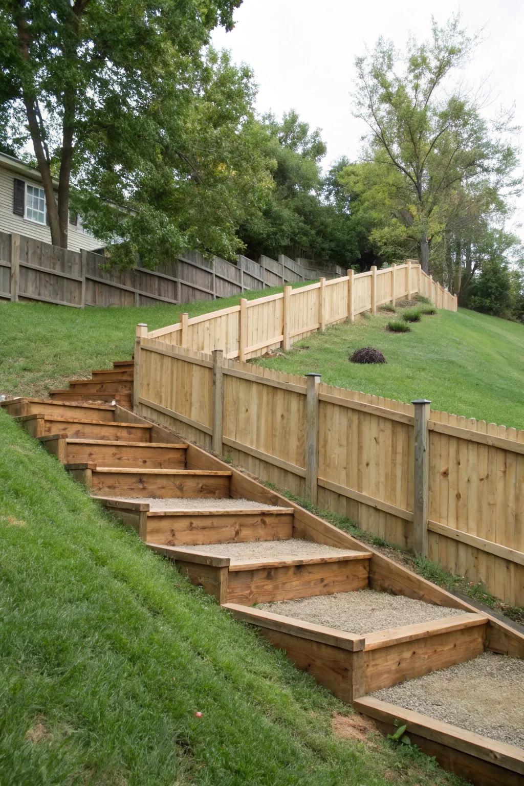 Create visual interest with a stepped fence design.