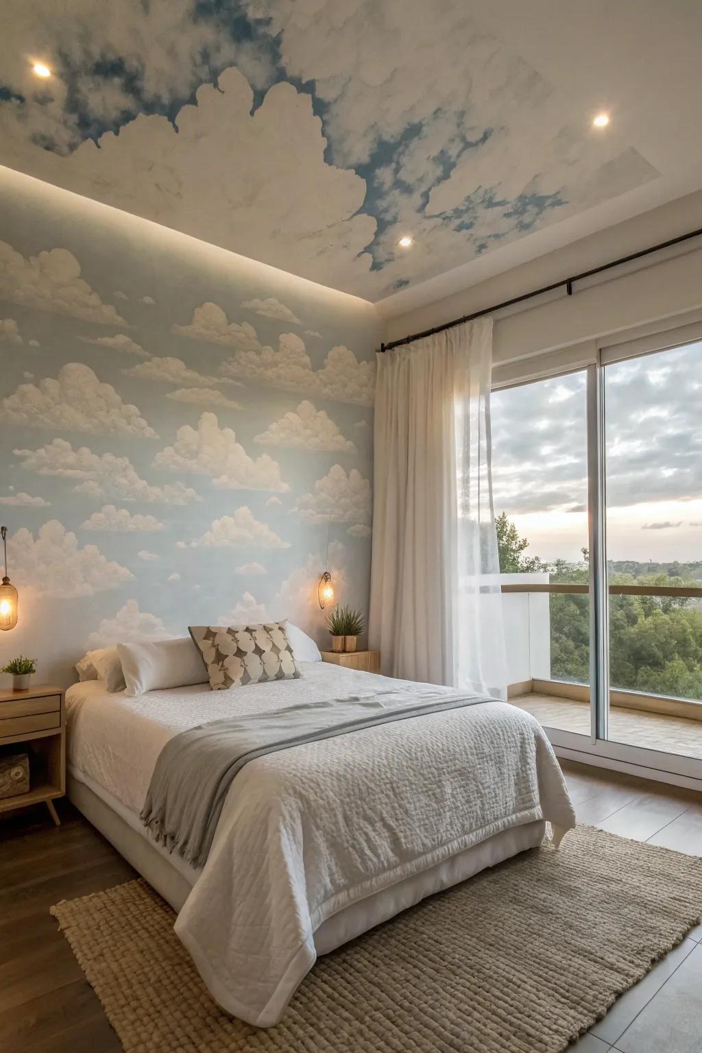Craft tranquility with dreamy cloud murals.