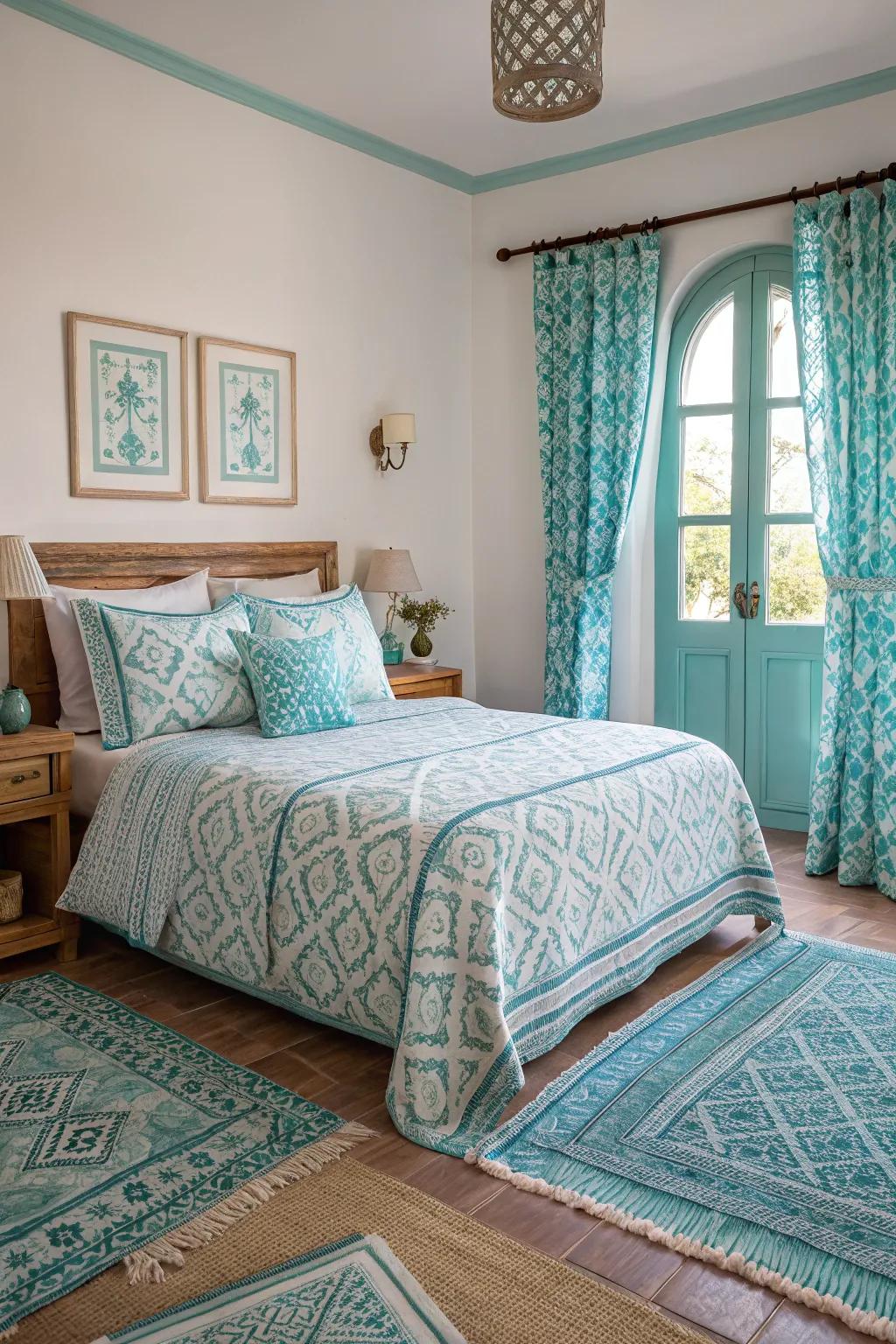 Eclectic designs introduce visual interest to the bedroom.
