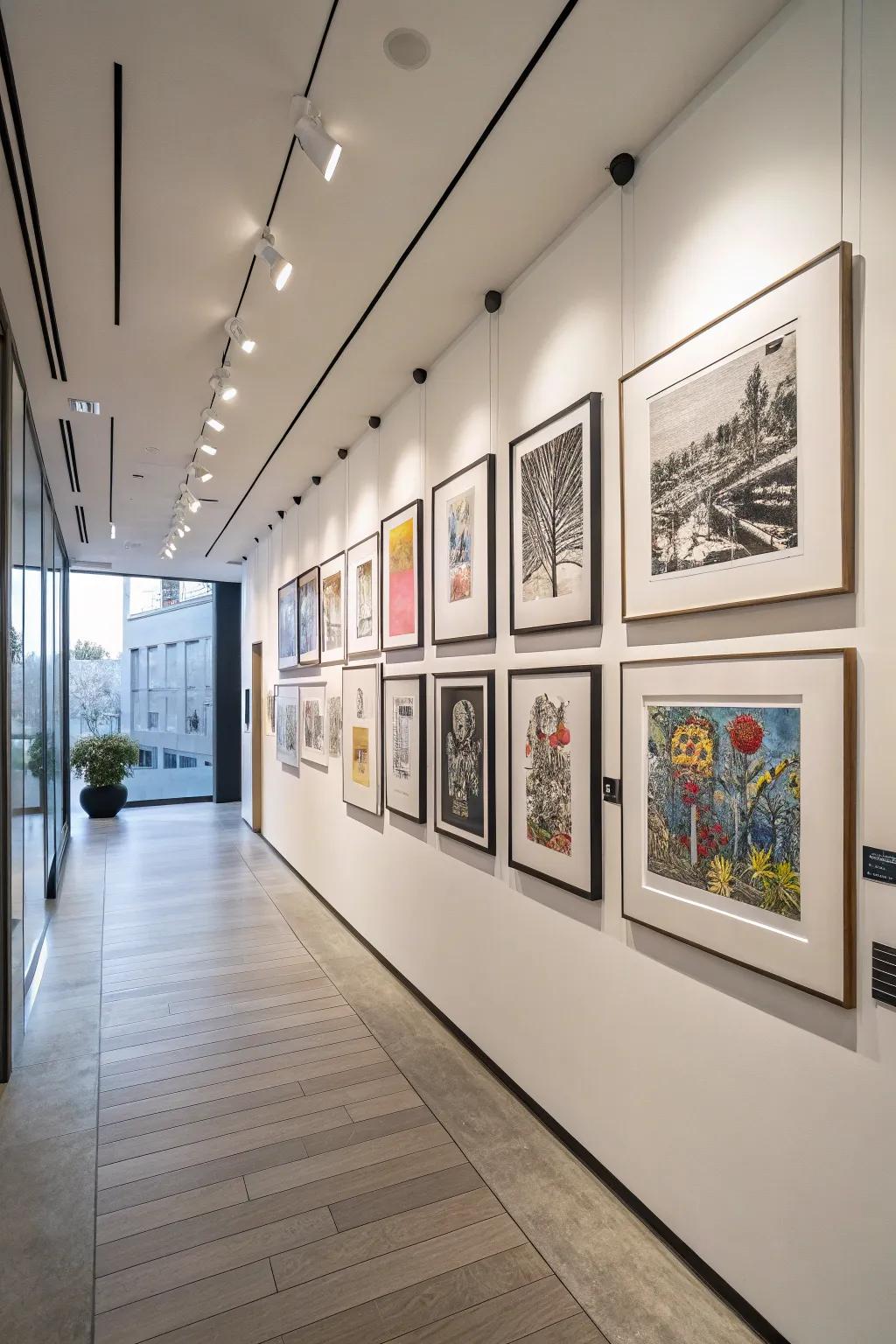 Art prints elegantly exhibited in levitating housings.