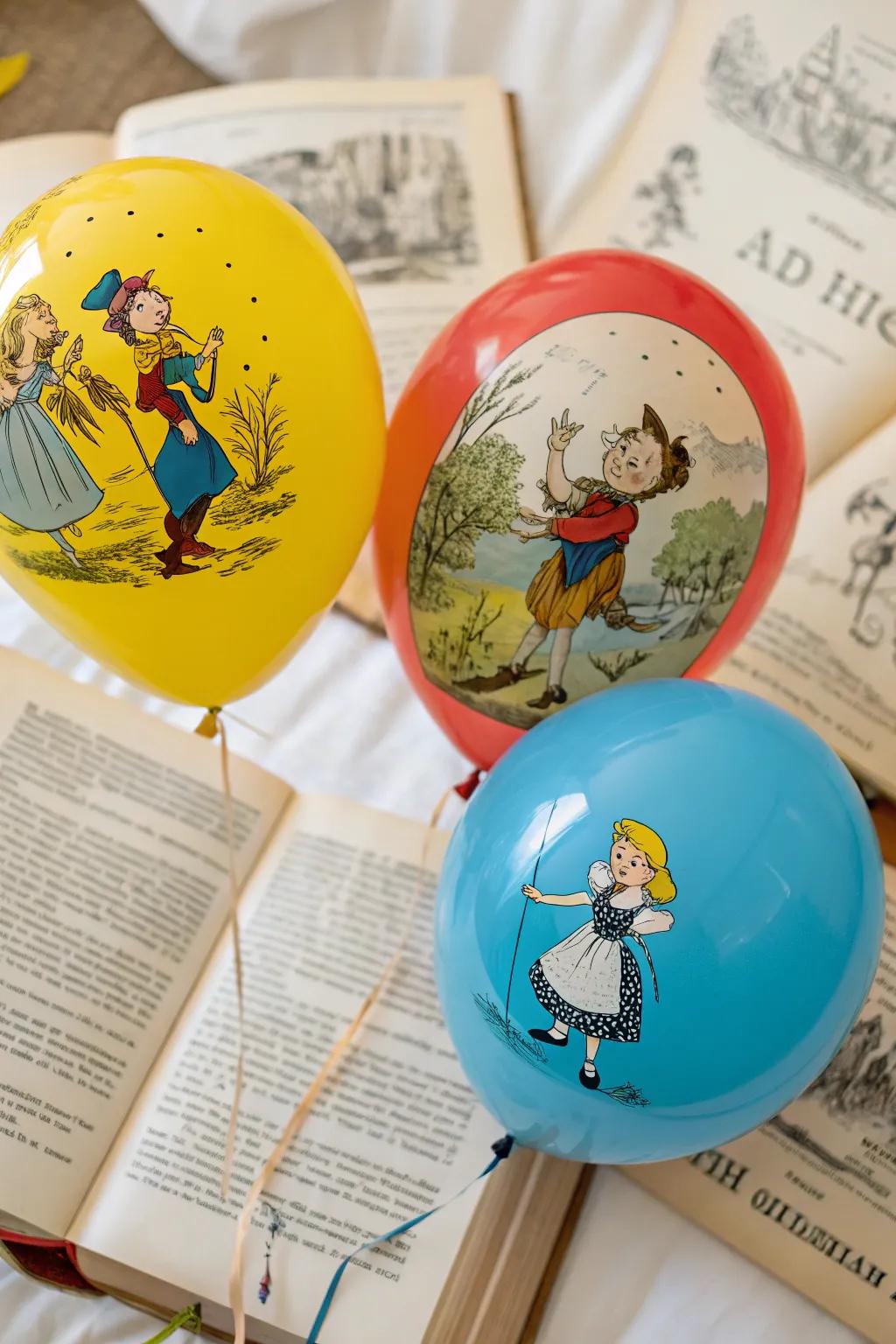 Tale-themed balloons evoke a sense of wonder.