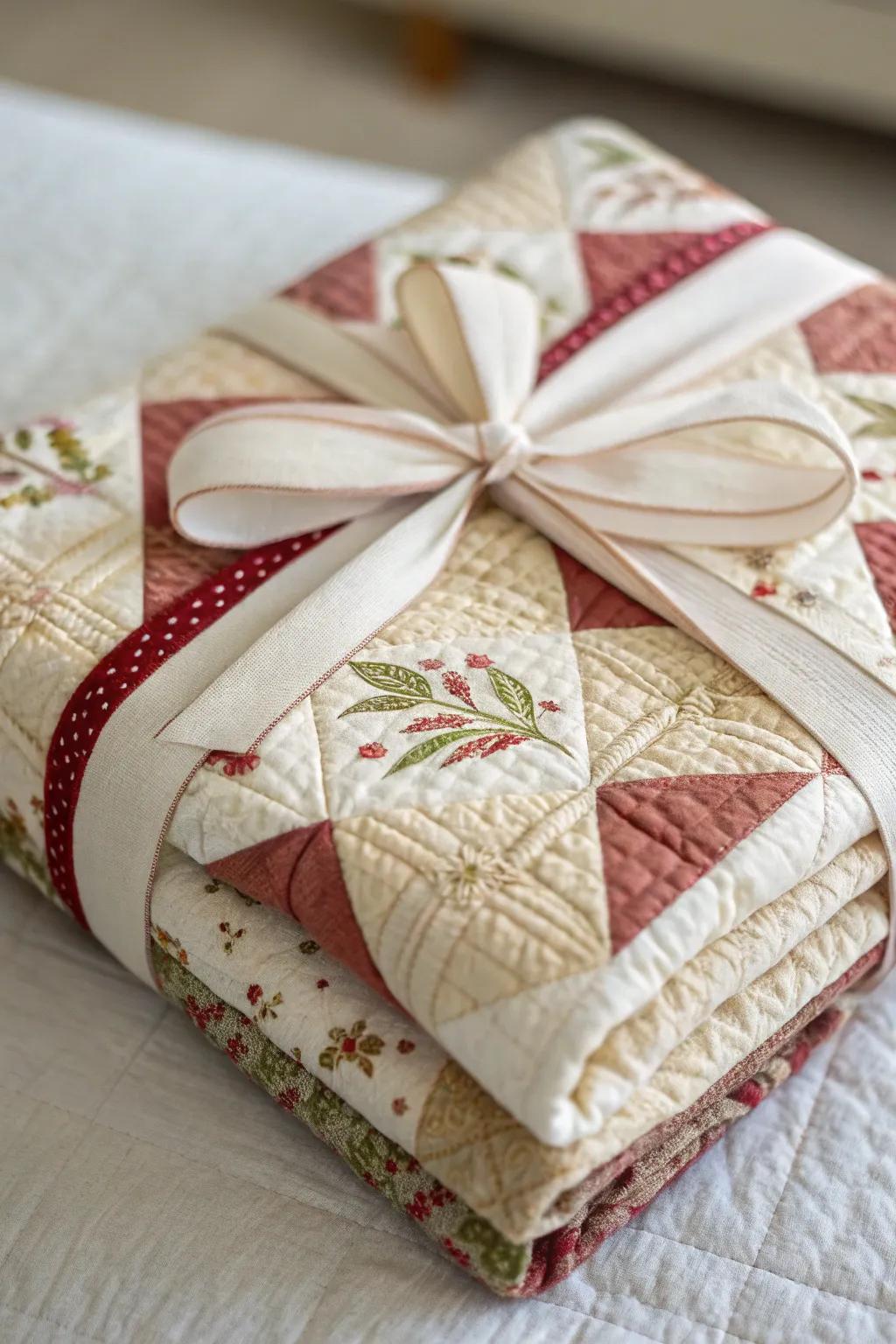 An inviting and unique offering cover employing a layered stitch, ideal for a baby shower.