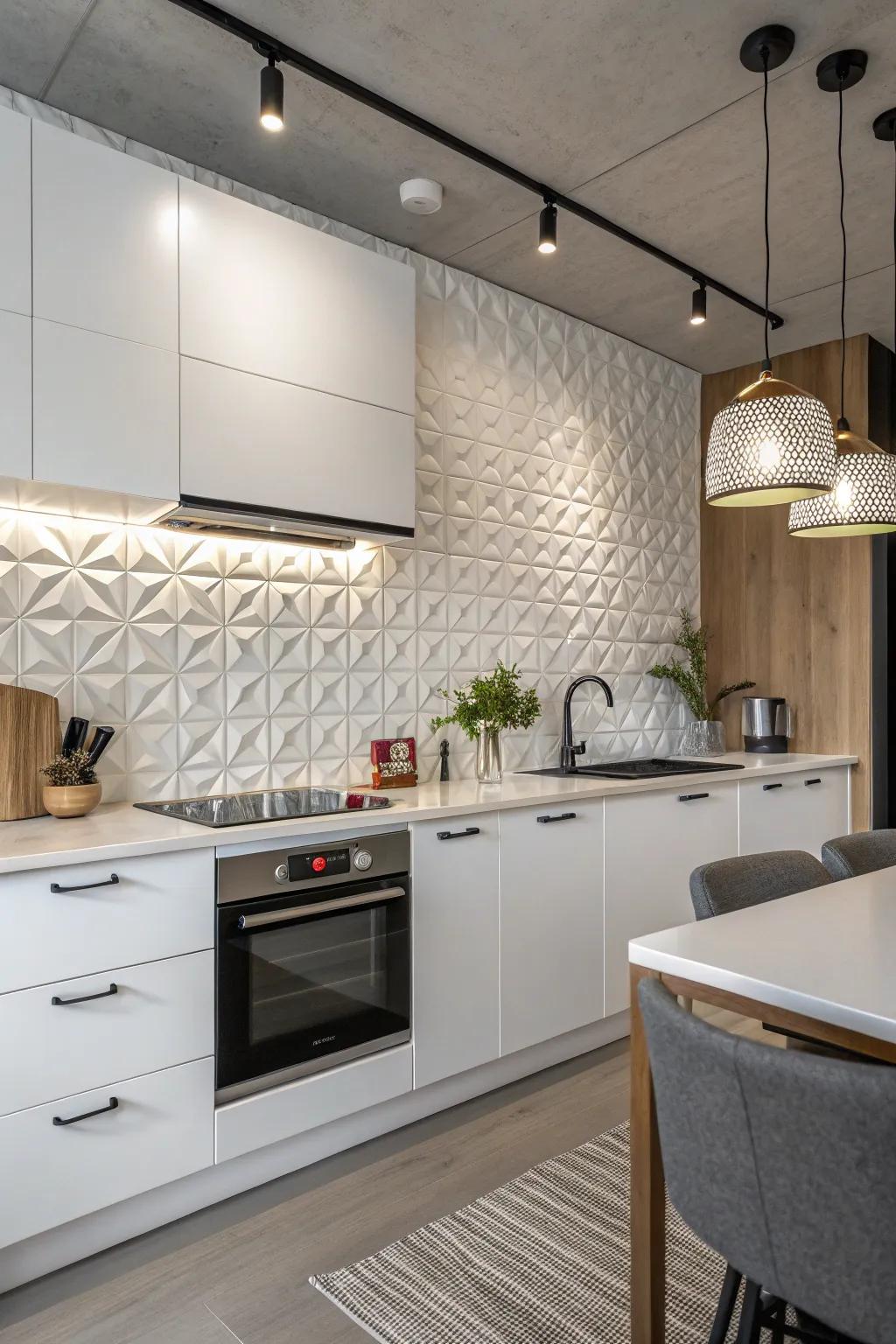 3D textured tiles add depth and a tactile experience to your kitchen.
