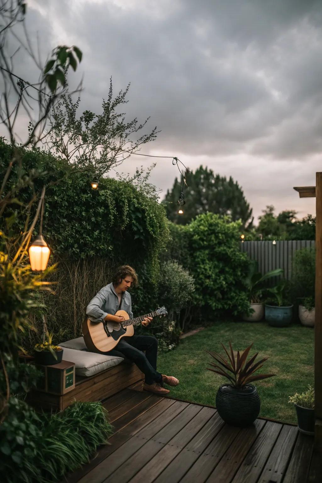 Live acoustic music adding a warm atmosphere to the party.