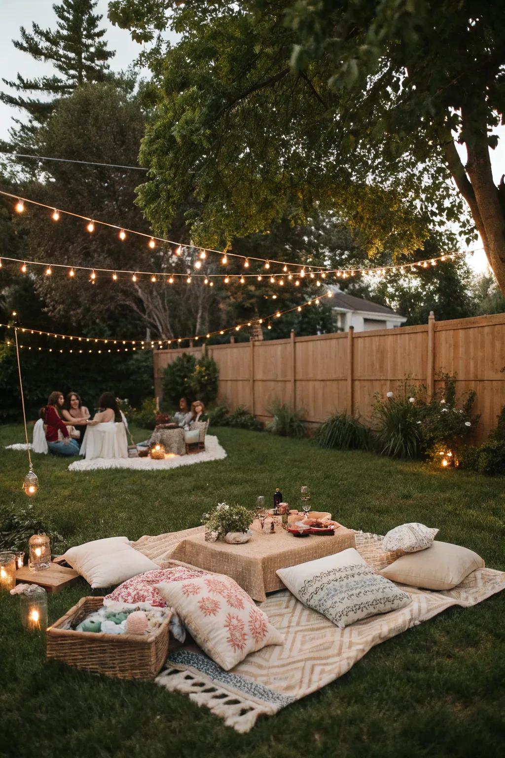 An intimate picnic configuration proffers a serene and cozy seating alternative.