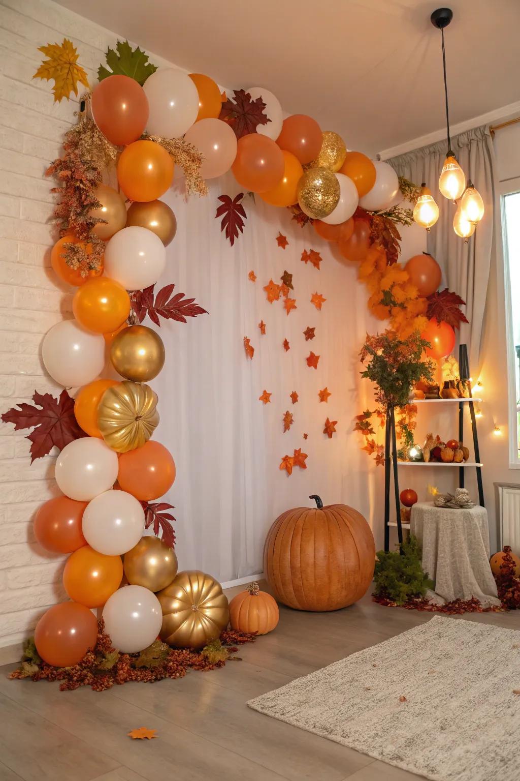 A seasonal theme balloon arrangement ideal for autumn festivities.