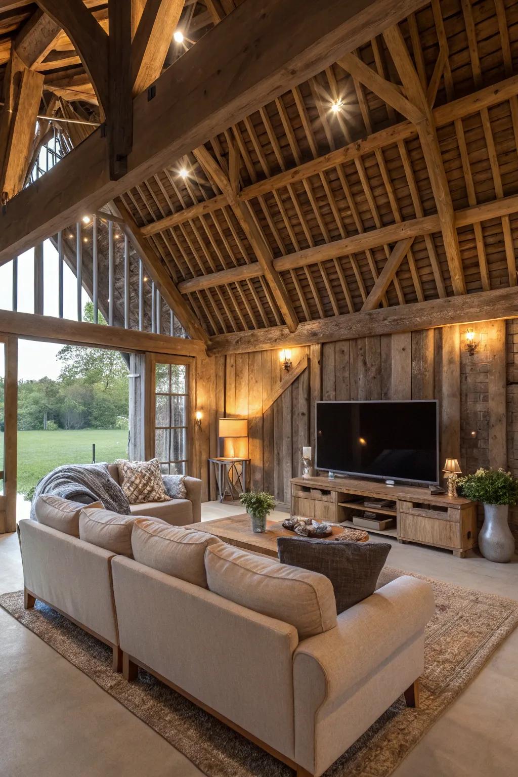 Barn conversions embodying a fusion of history and modernity.