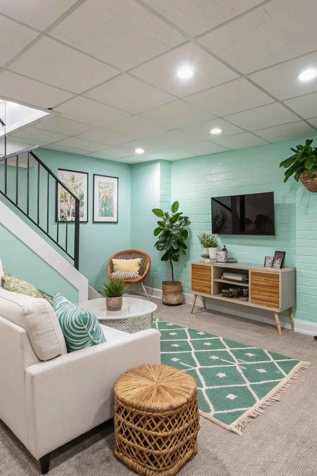 Fresh frost walls refresh and invigorate this bright basement.