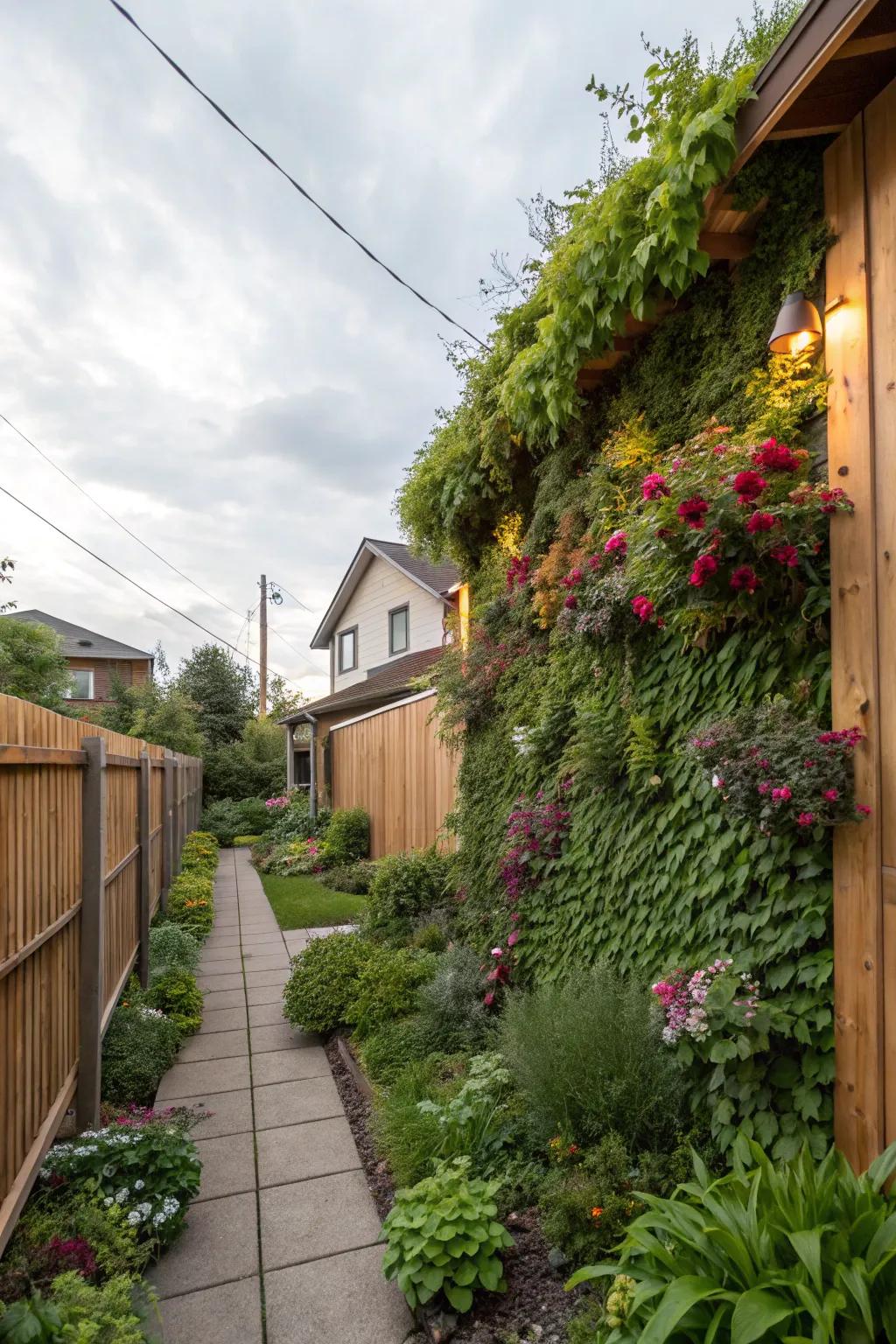 Vertical gardens add greenery and optimize minimal space.