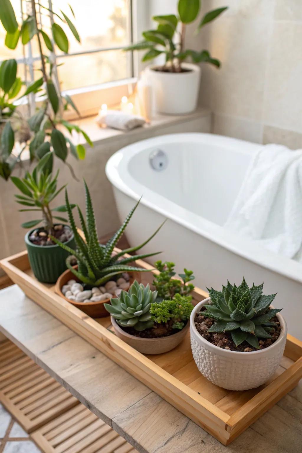 Enhance your bath experience with the freshness of greenery.