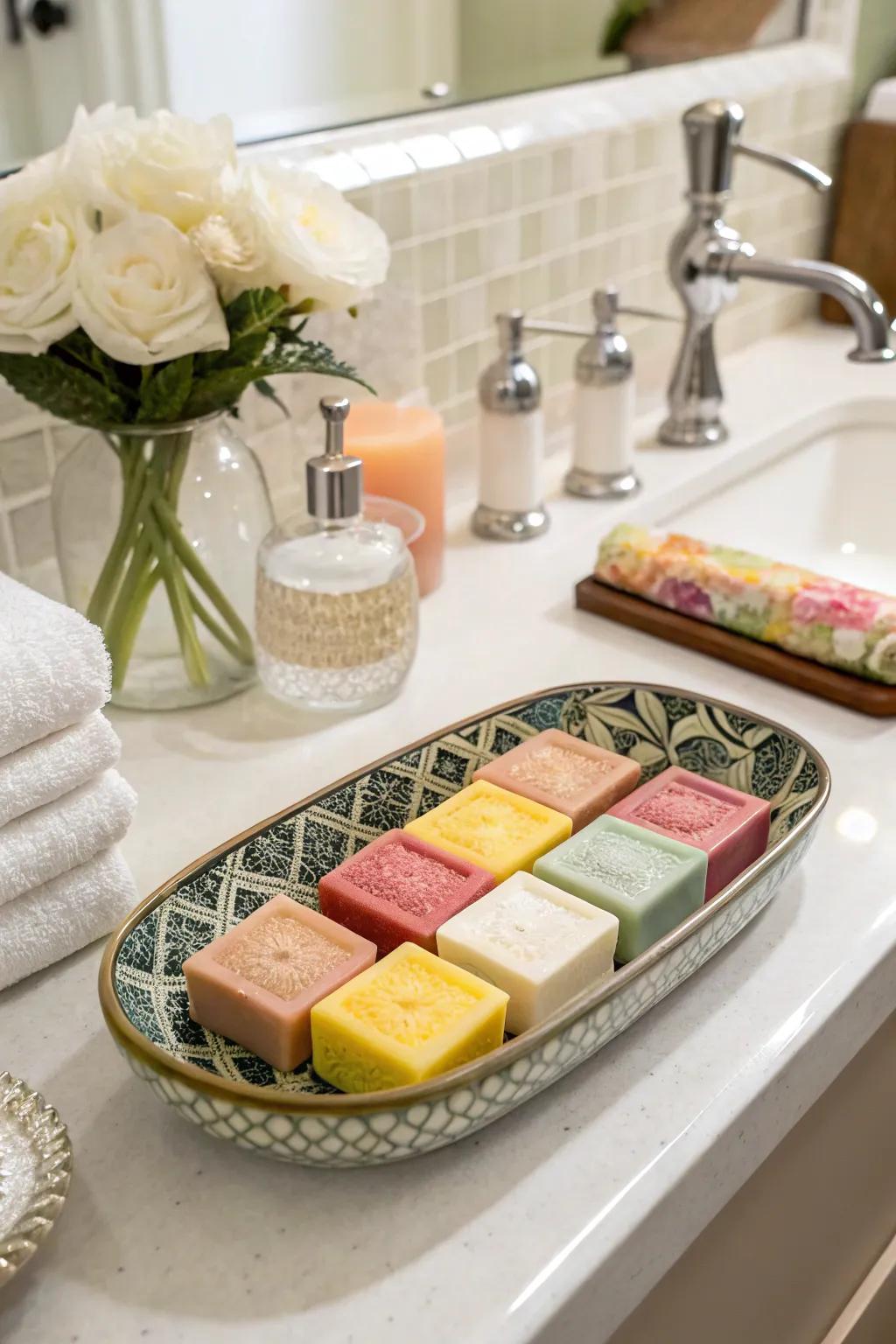 Artistic soaps enhance elegance and functionality on your counter.