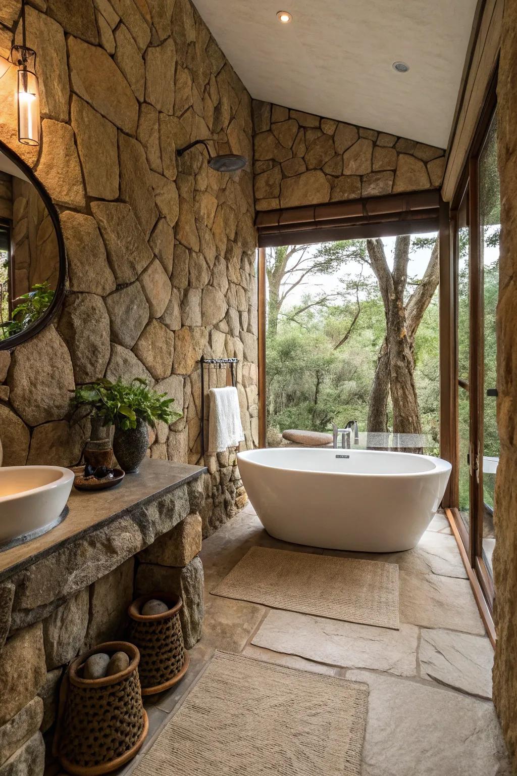 Add a hint of luxury with an inherent rock frame around your bathtub.