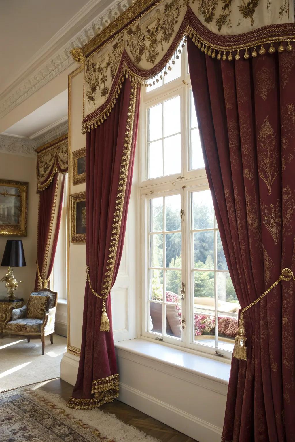 Bands include elegance and function to bay window curtain plans.