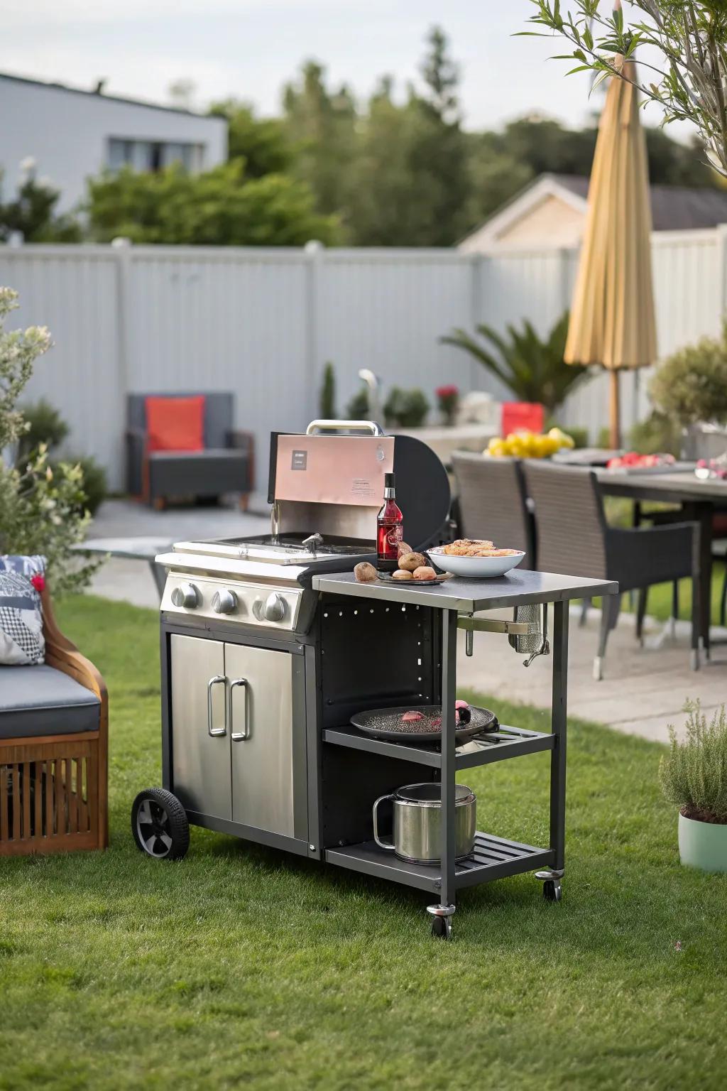 Enjoy flexibility in your outdoor space with a portable BBQ island.