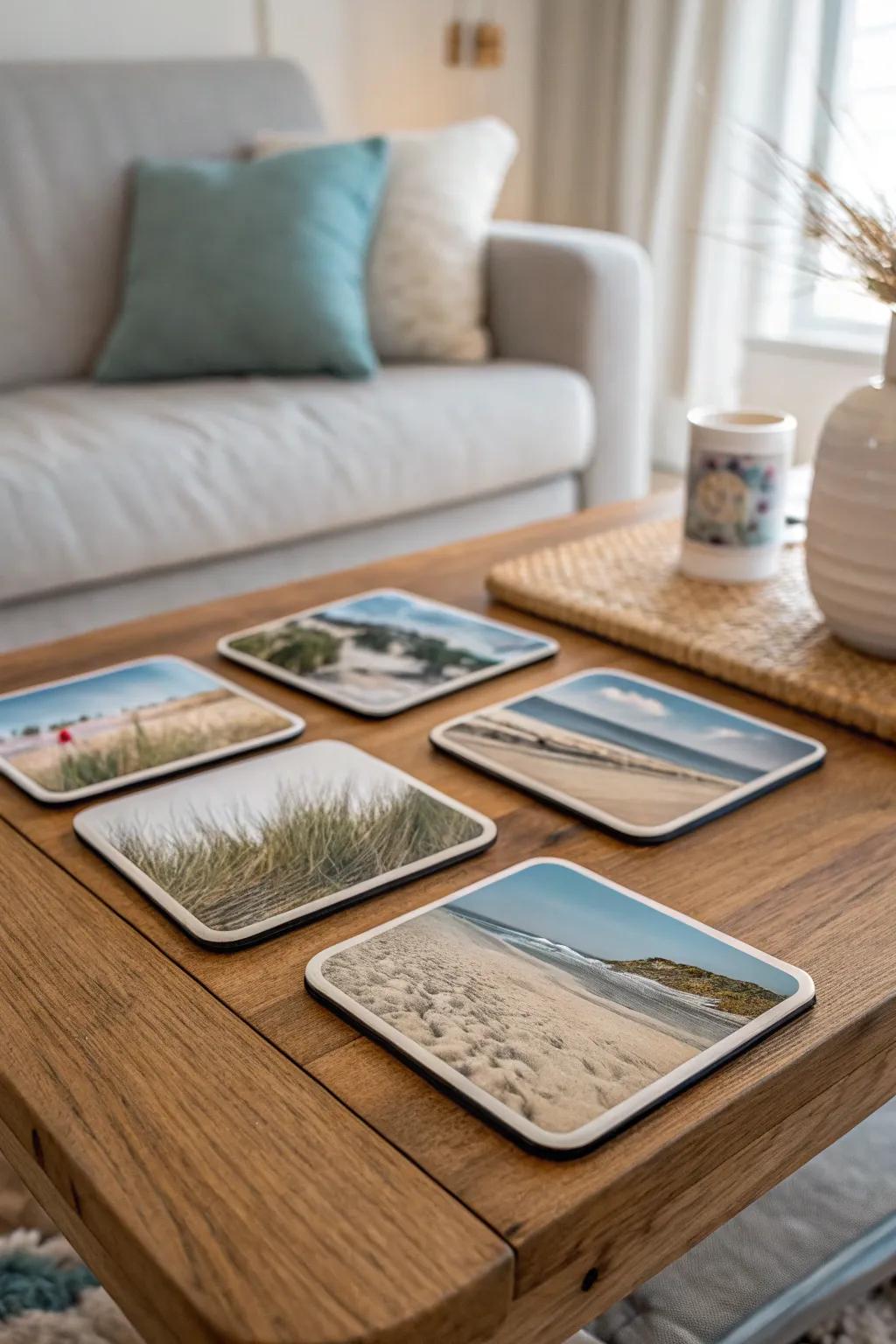 Incorporate a coastal element to your house with beach scene surface protectors.
