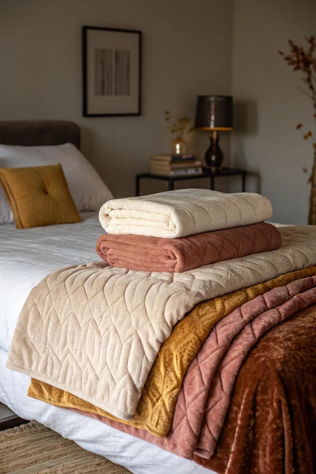 Layered comforters add warmth and style to a bed.